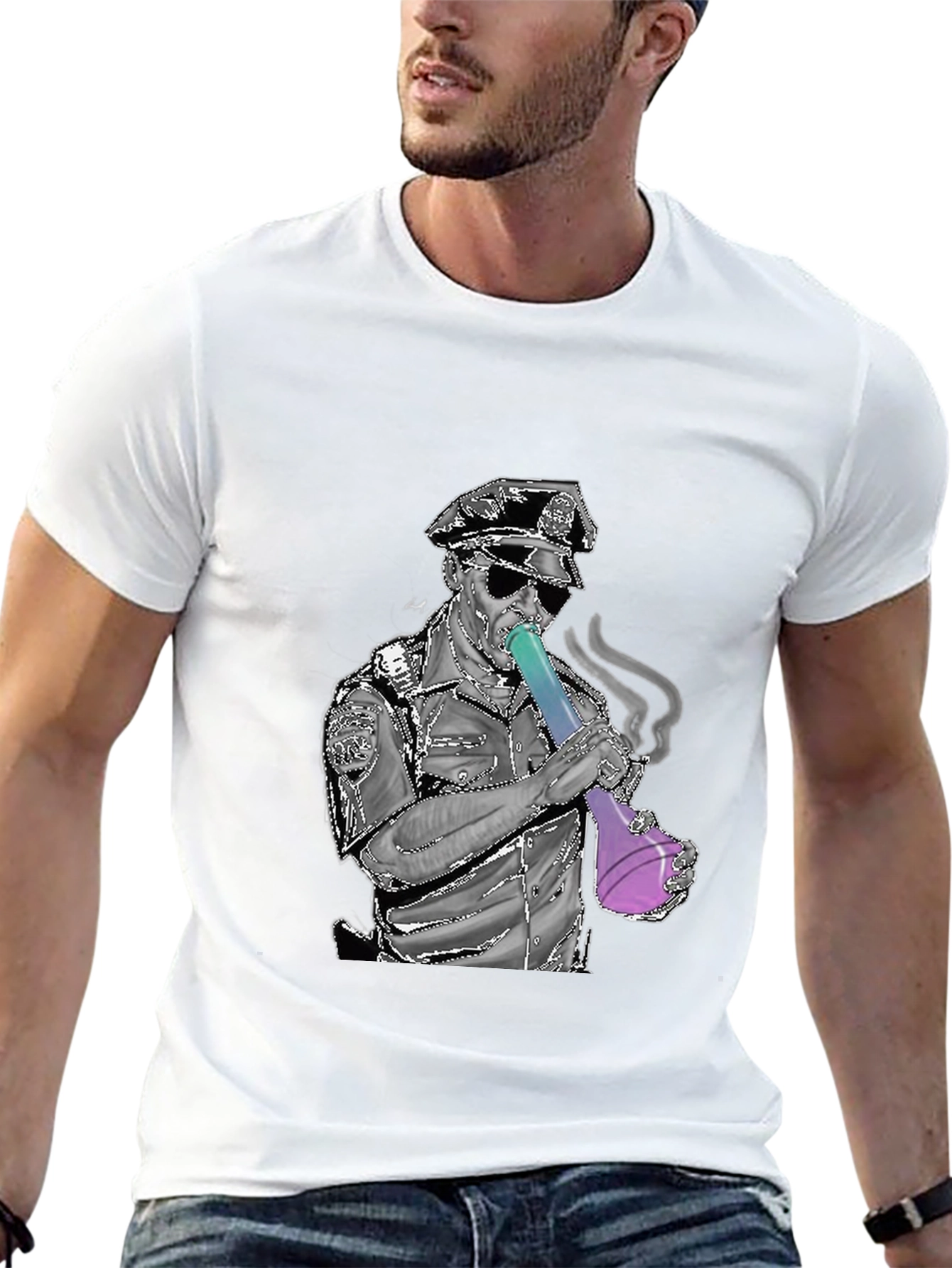 Police Bong Graphic T-Shirt - Black