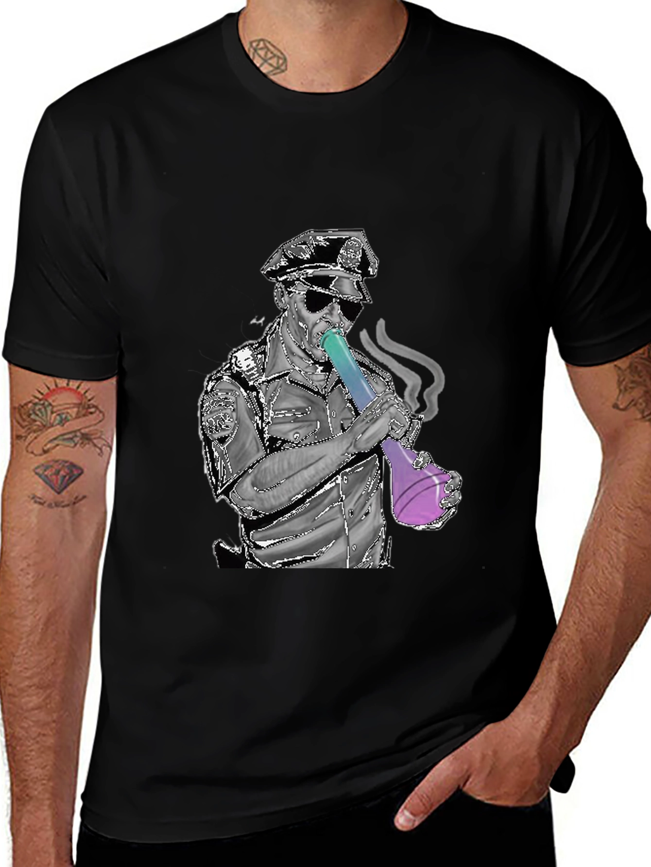 Police Bong Graphic T-Shirt - Black