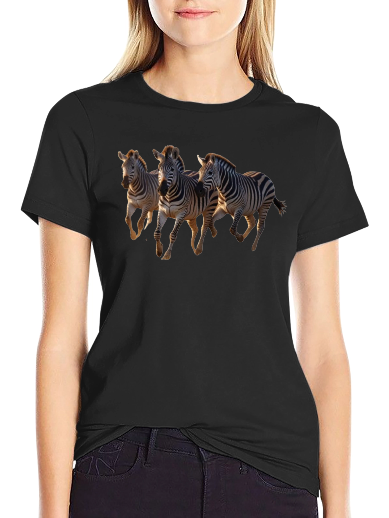 Zebra Graphic Tee - Black Crew Neck