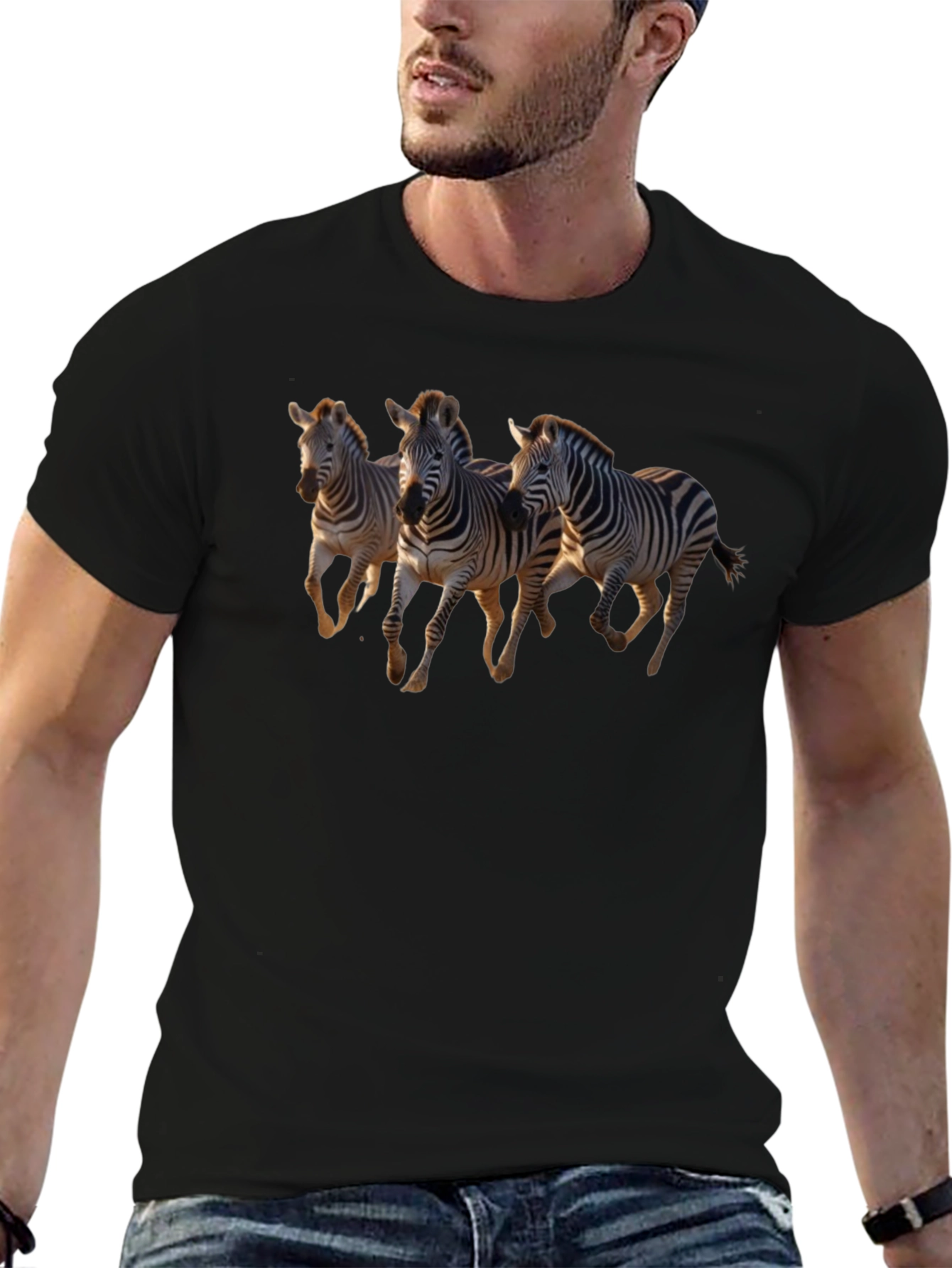Zebra Graphic Tee - Black Crew Neck