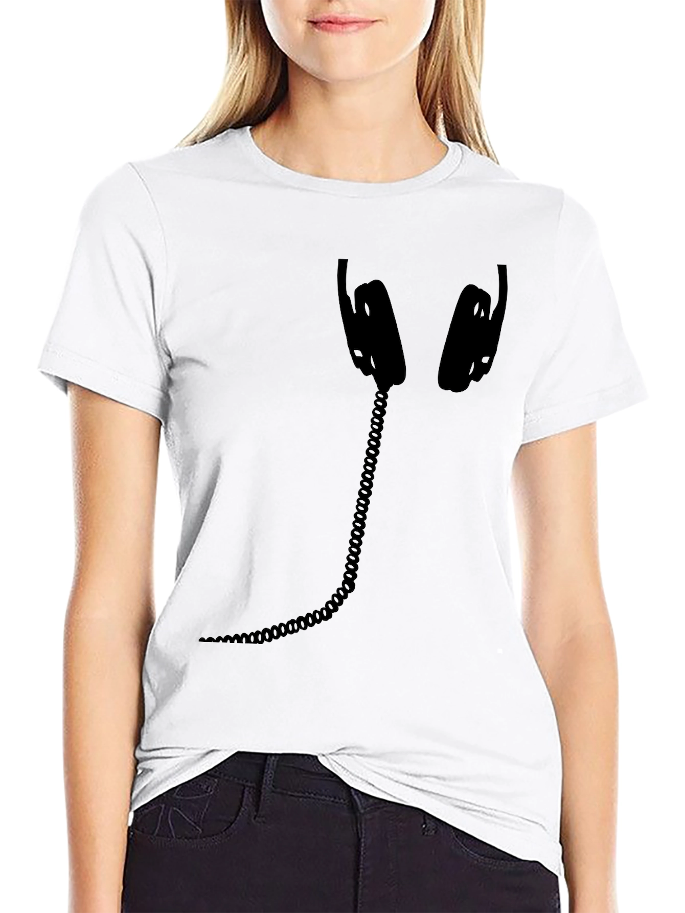 Headphone Graphic Tee - Black Cotton Casual Shirt