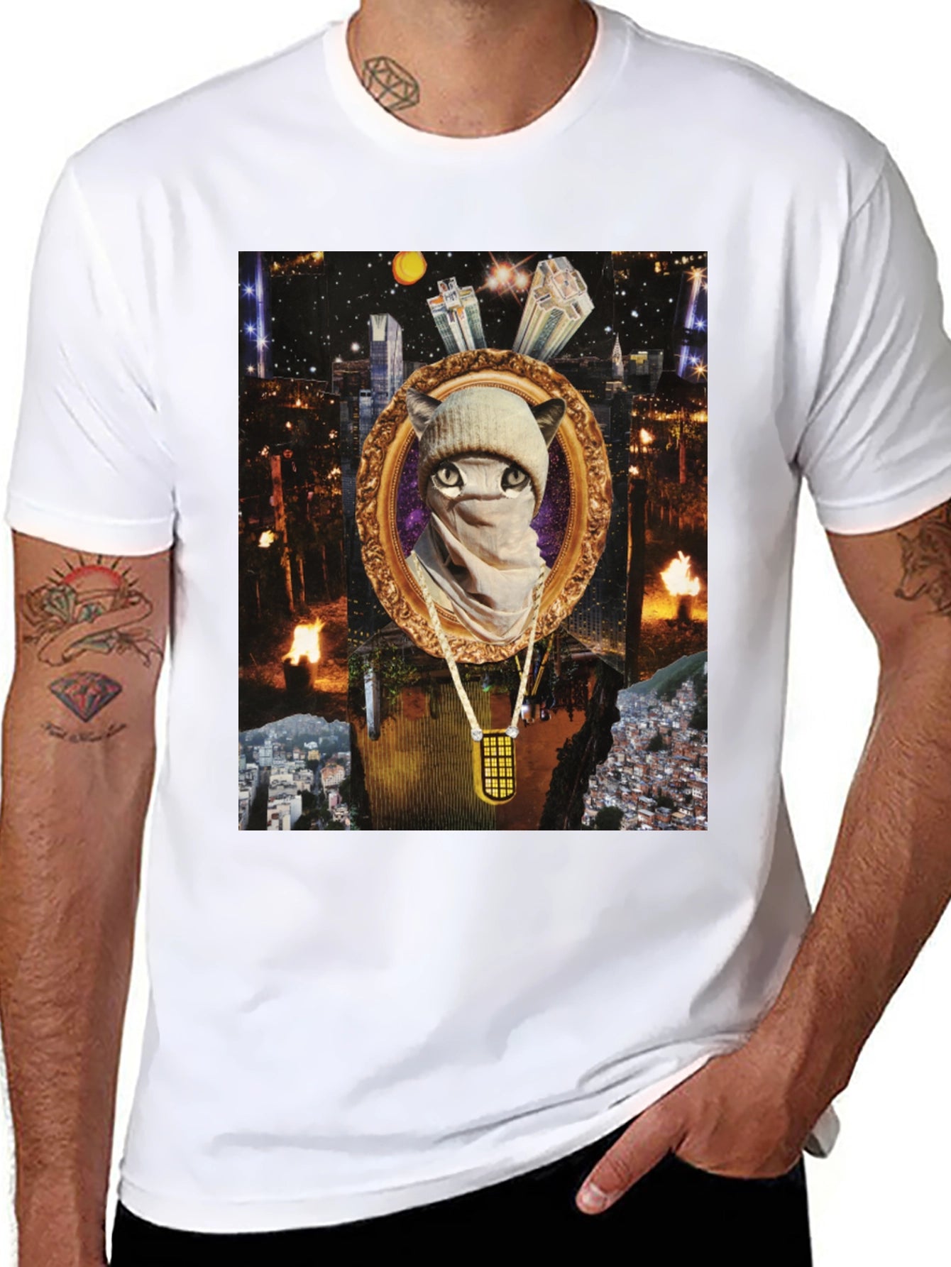 Gangster Cat Tee - Urban Style Mens T-shirt