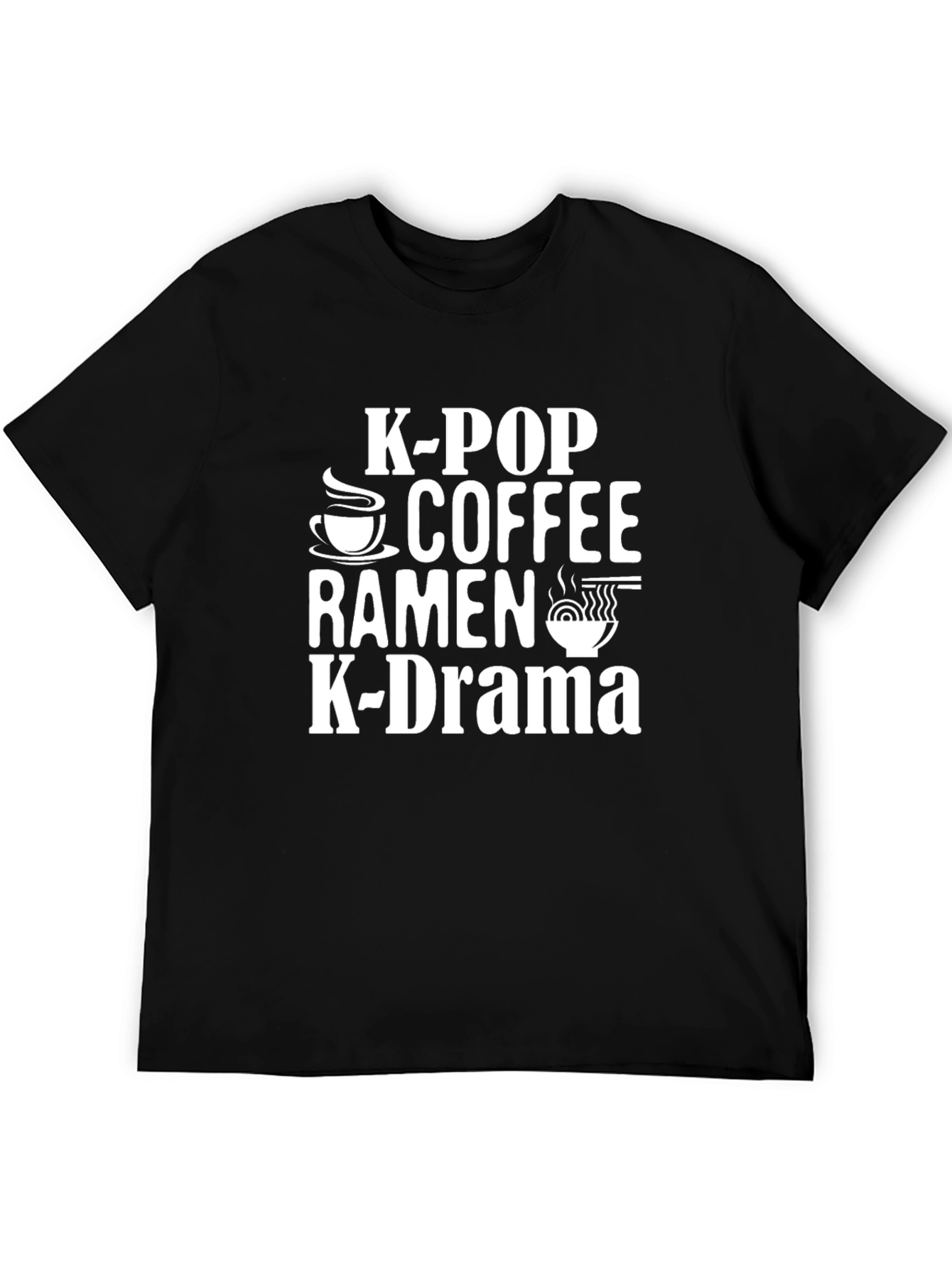 K-Pop Coffee Ramen K-Drama Black T-Shirt