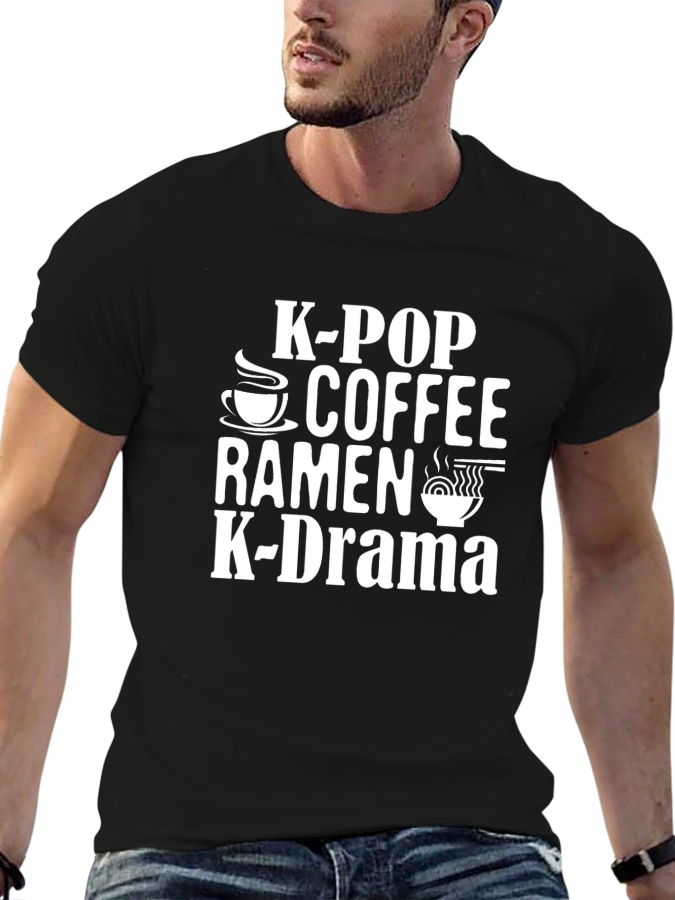 K-Pop Coffee Ramen K-Drama Black T-Shirt