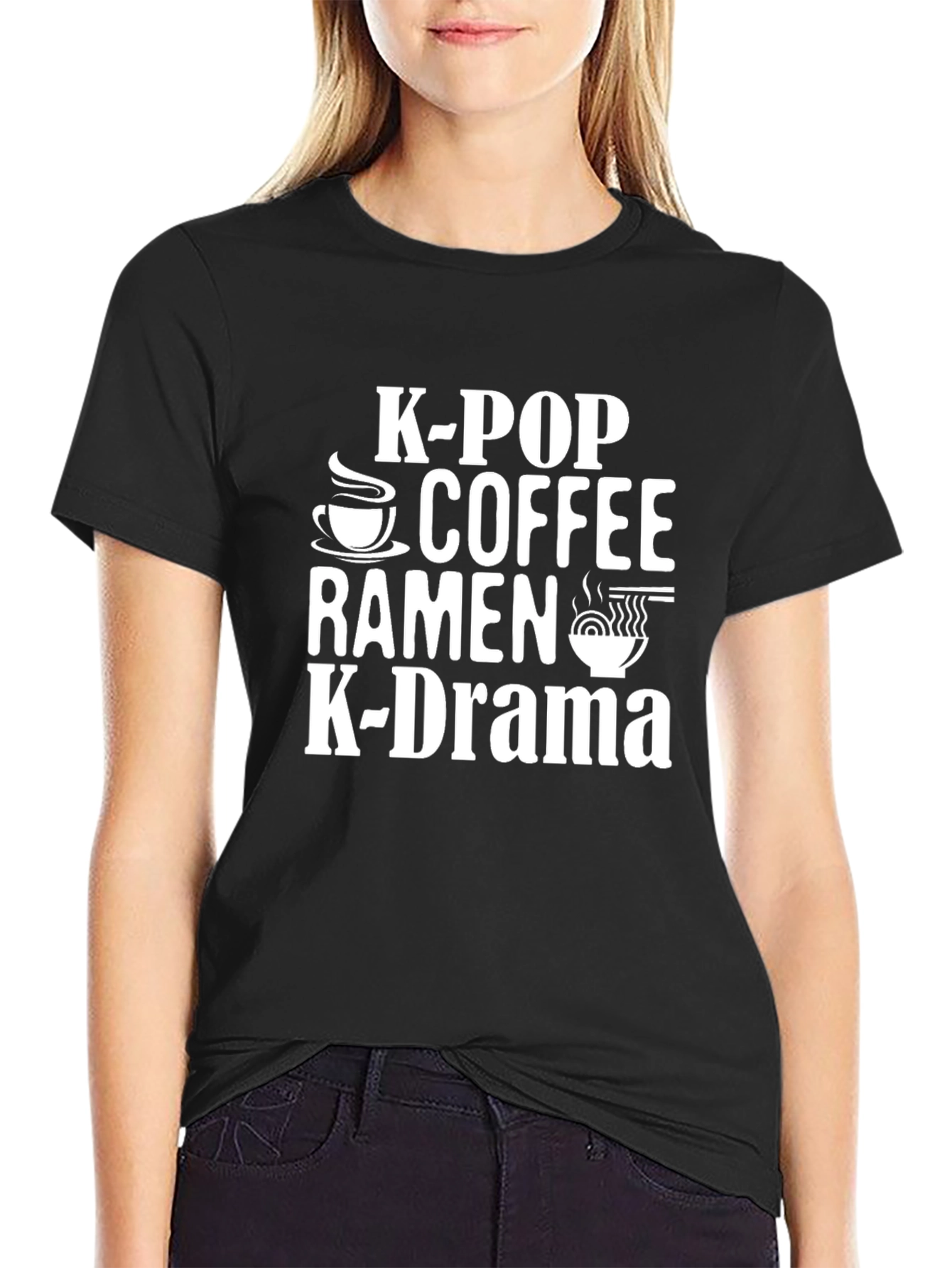 K-Pop Coffee Ramen K-Drama Black T-Shirt