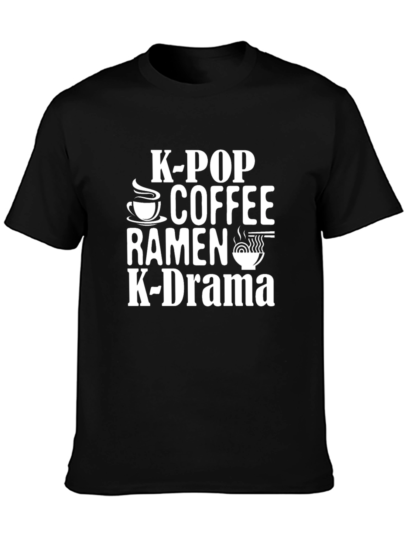 K-Pop Coffee Ramen K-Drama Black T-Shirt