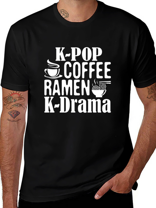 K-Pop Coffee Ramen K-Drama Black T-Shirt