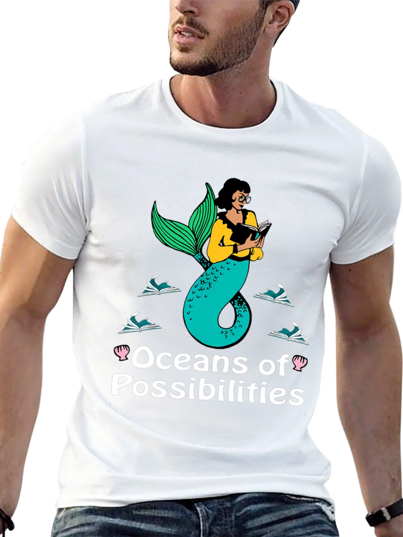 Oceans of Possibilities Reading Mermaid Black T-Shirt