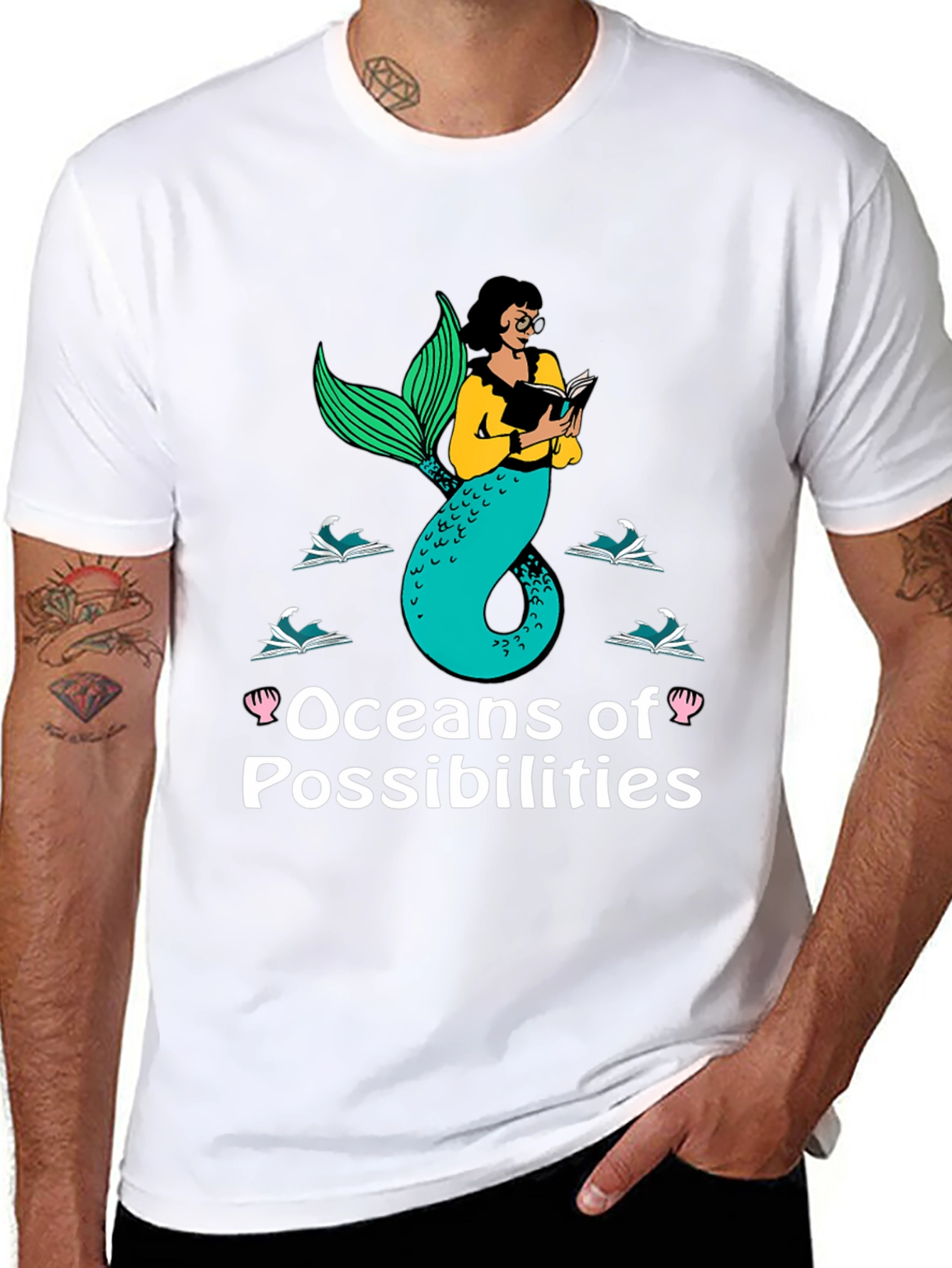 Oceans of Possibilities Reading Mermaid Black T-Shirt