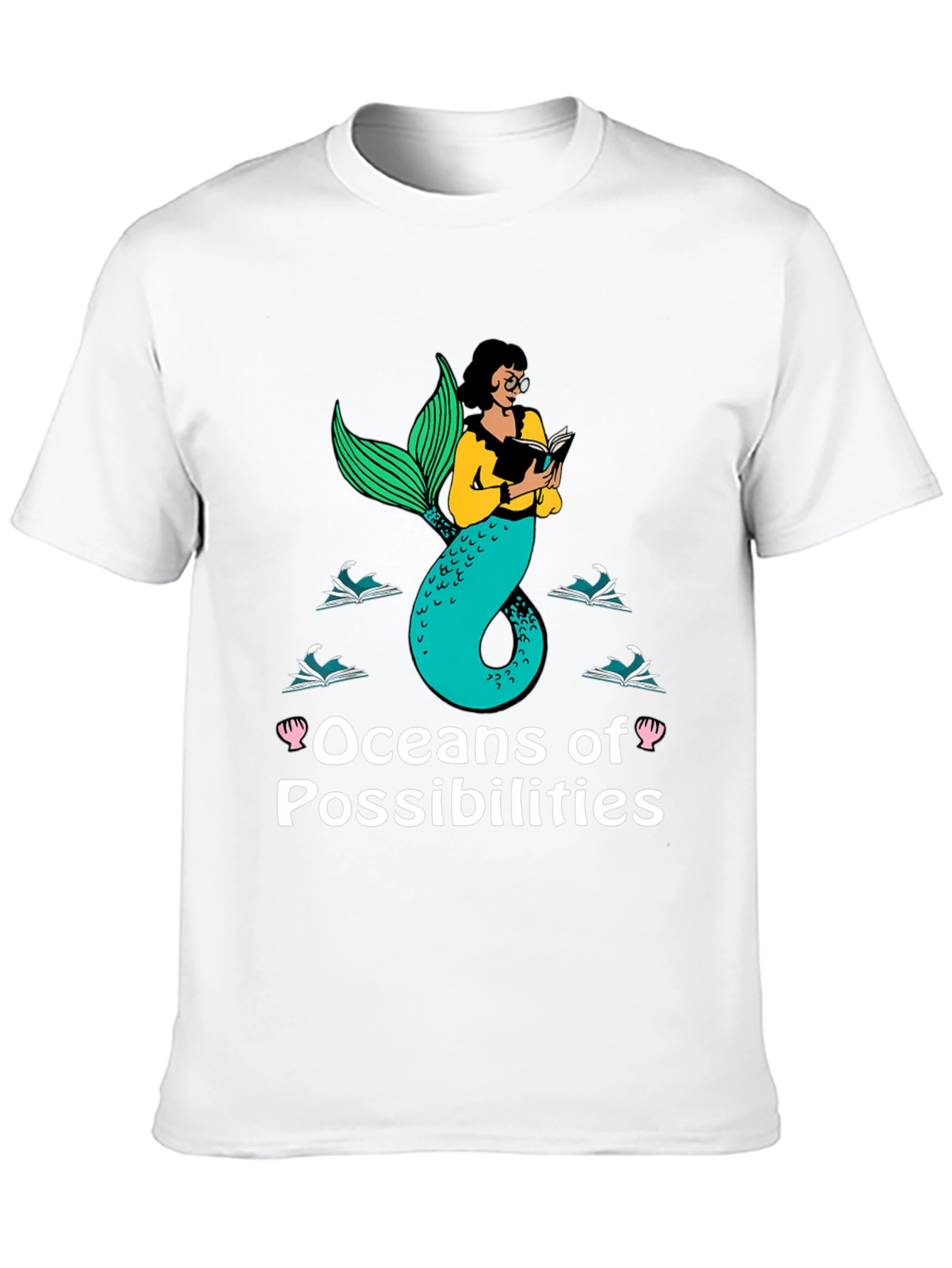 Oceans of Possibilities Reading Mermaid Black T-Shirt