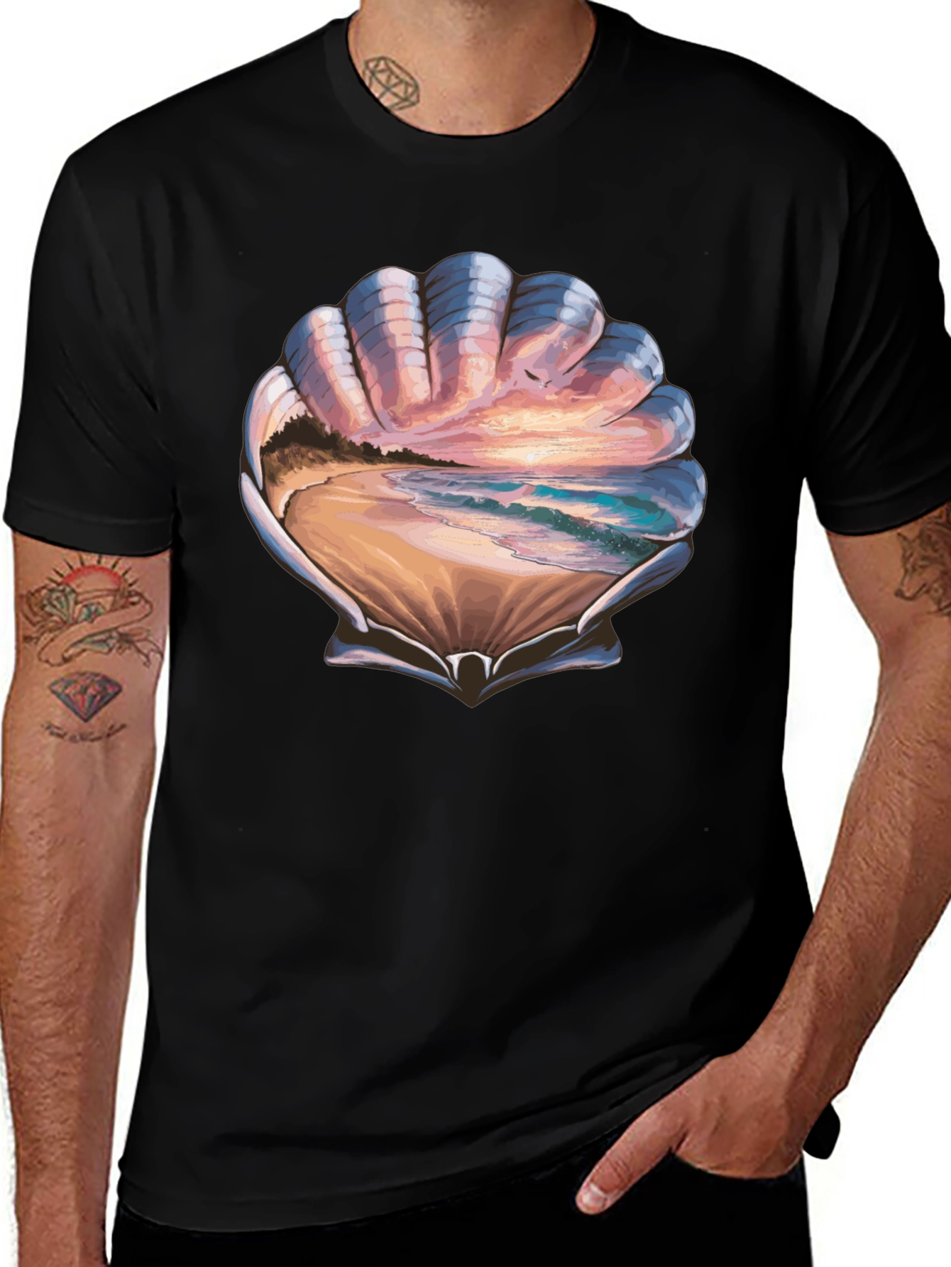 Seashell Beach Scene Graphic T-Shirt