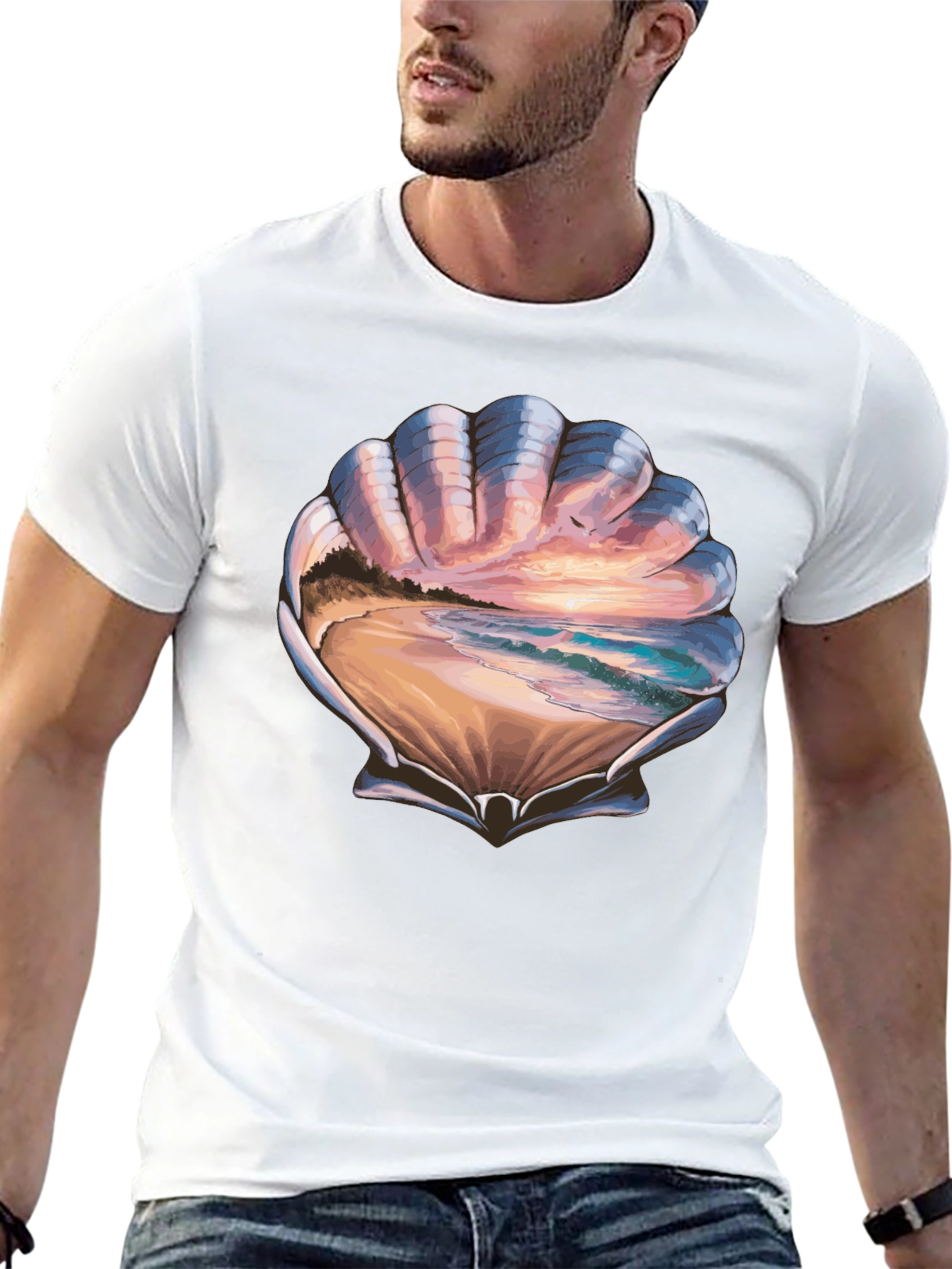 Seashell Beach Scene Graphic T-Shirt