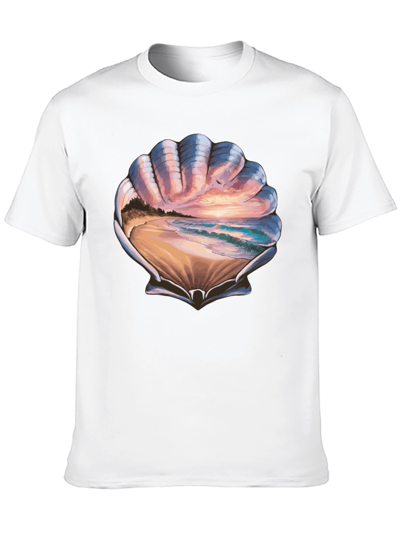 Seashell Beach Scene Graphic T-Shirt