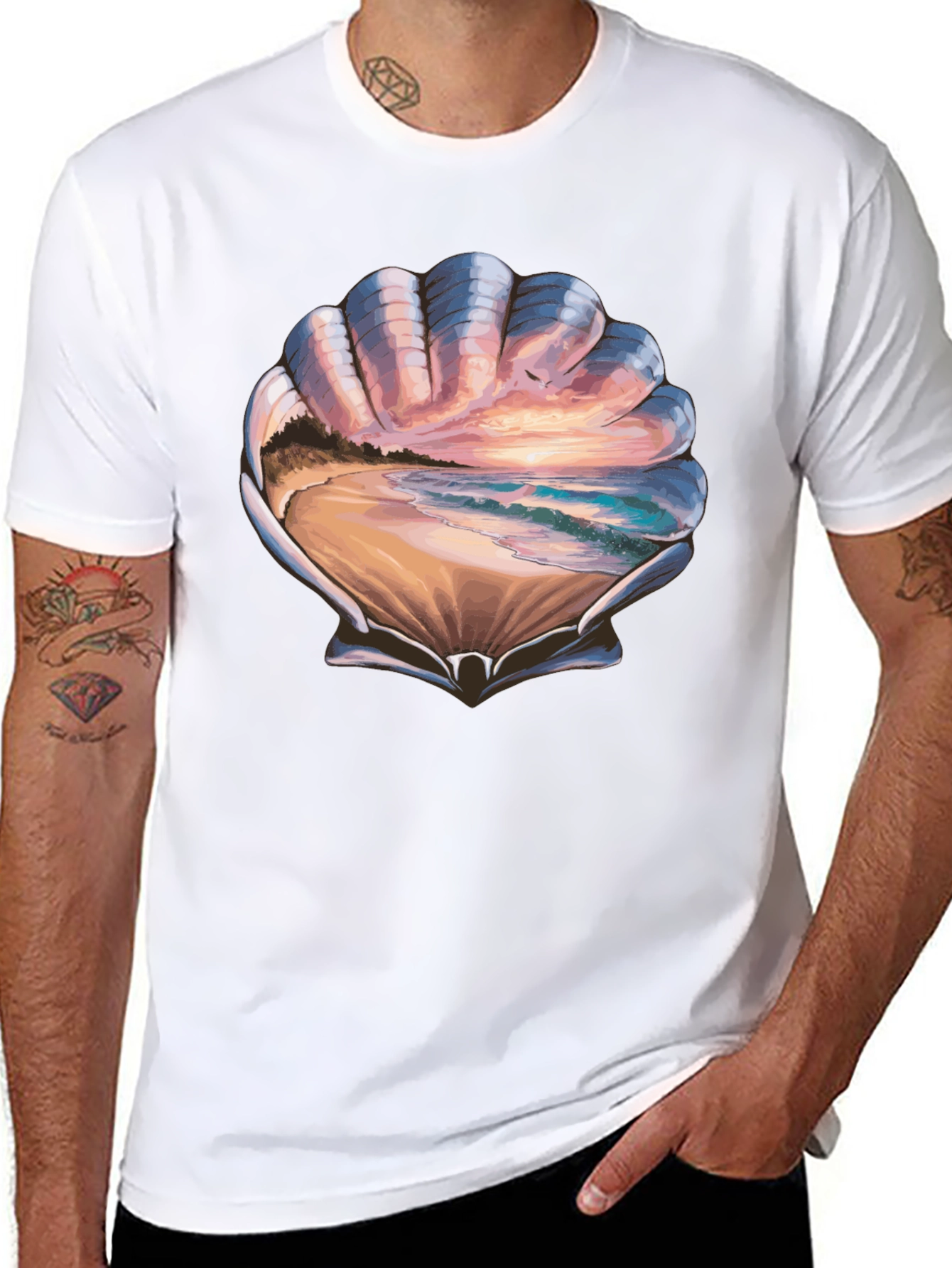 Seashell Beach Scene Graphic T-Shirt