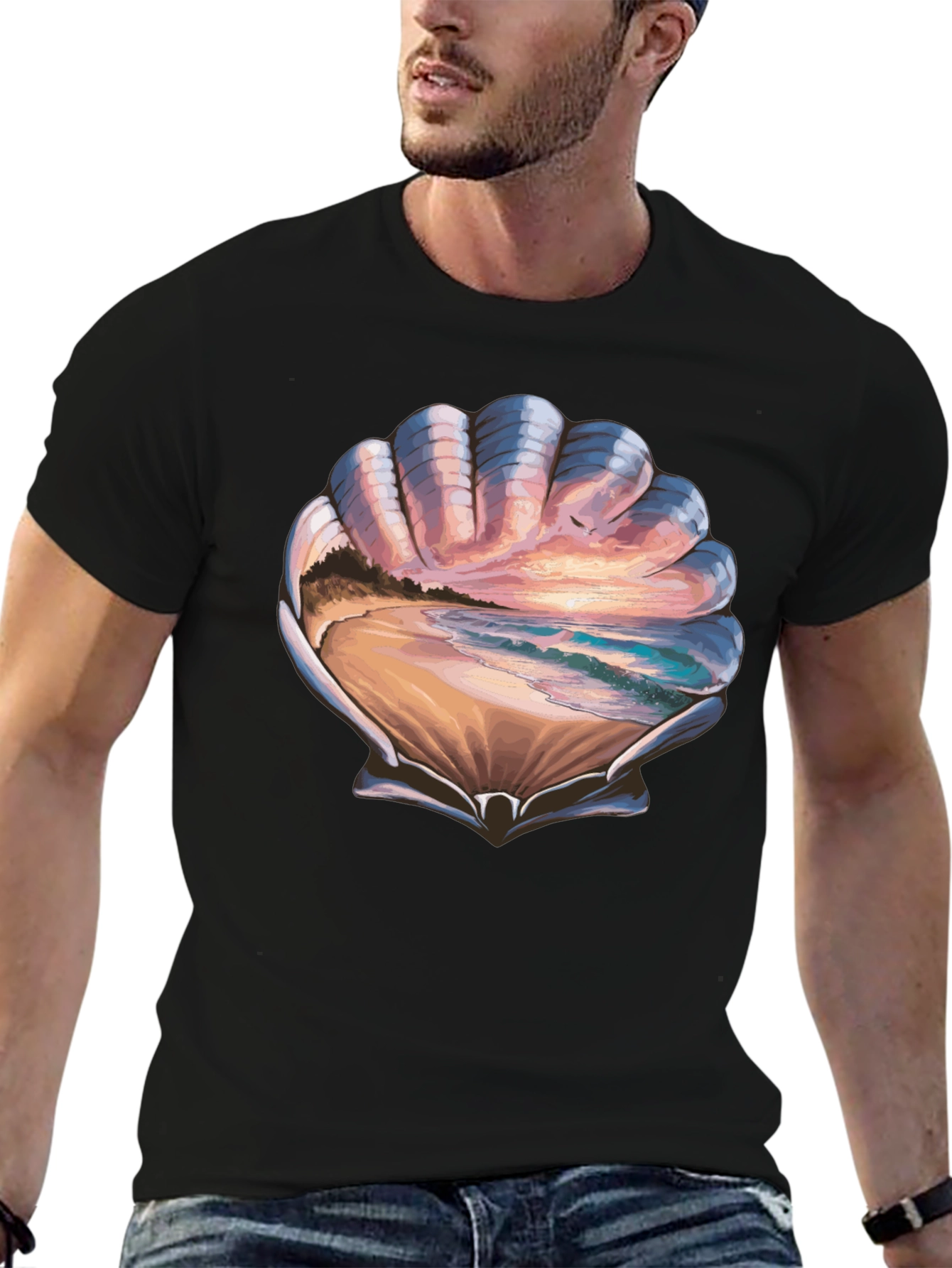 Seashell Beach Scene Graphic T-Shirt