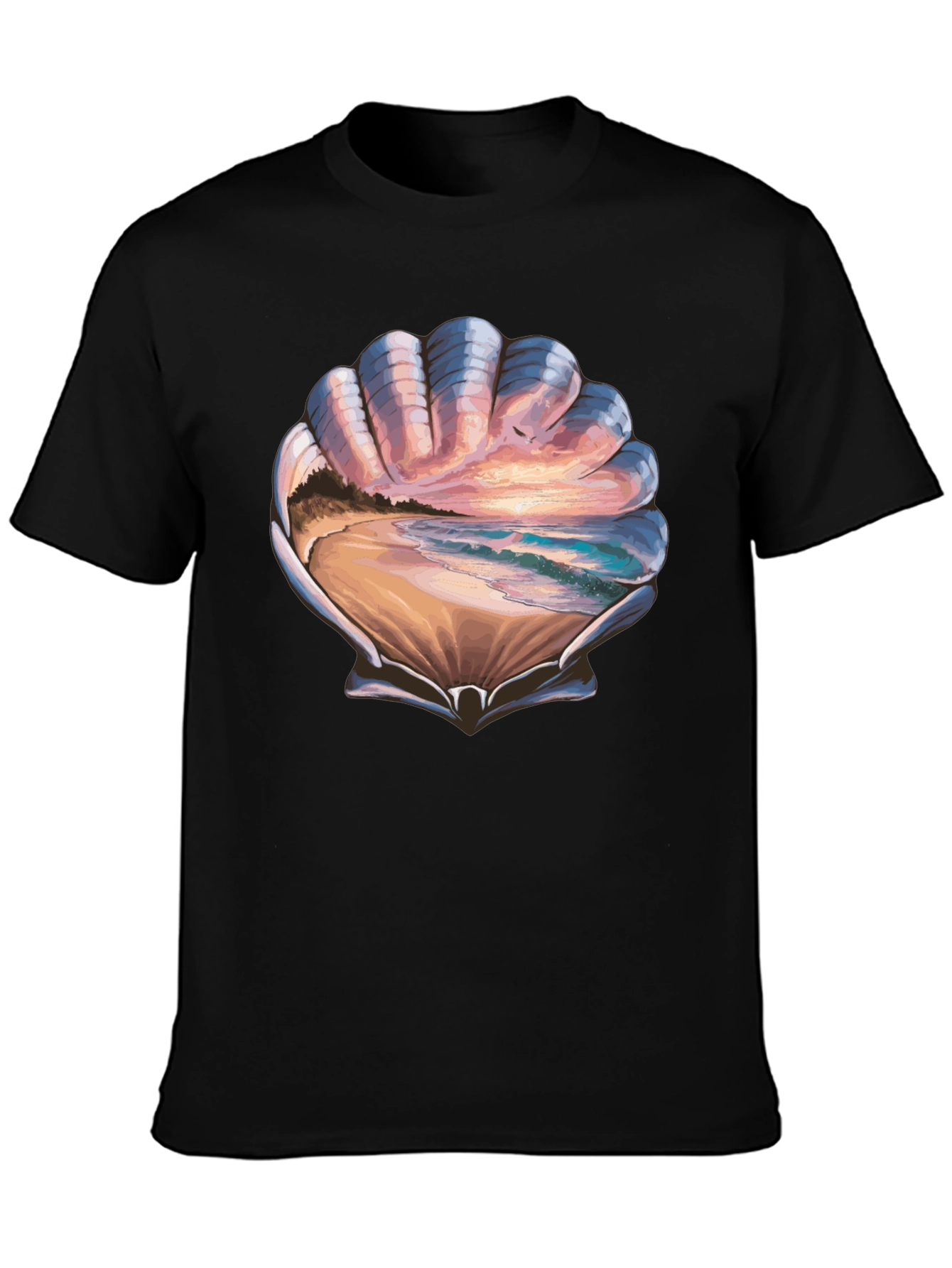 Seashell Beach Scene Graphic T-Shirt