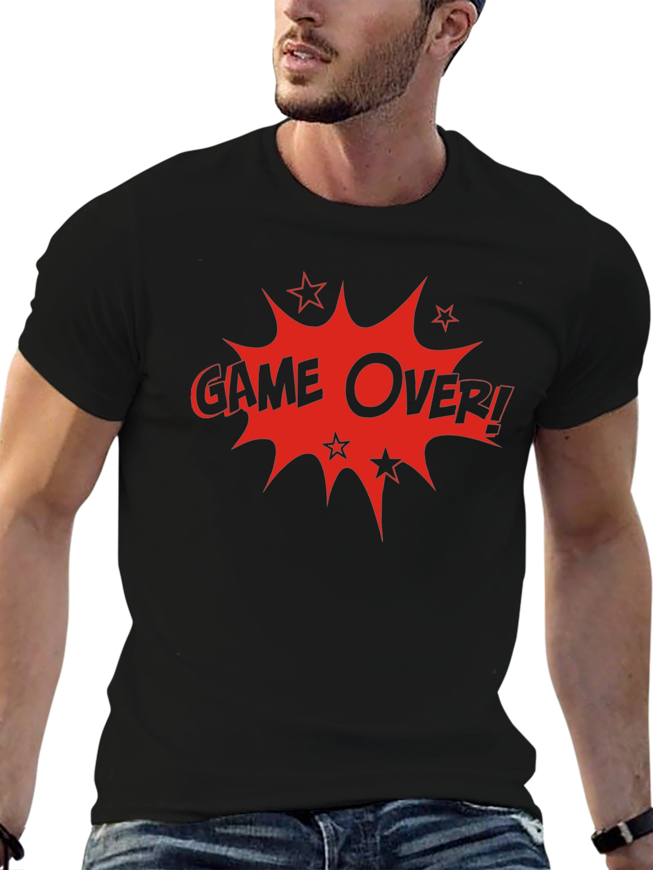 Game Over Graphic Print Crew Neck T-Shirt