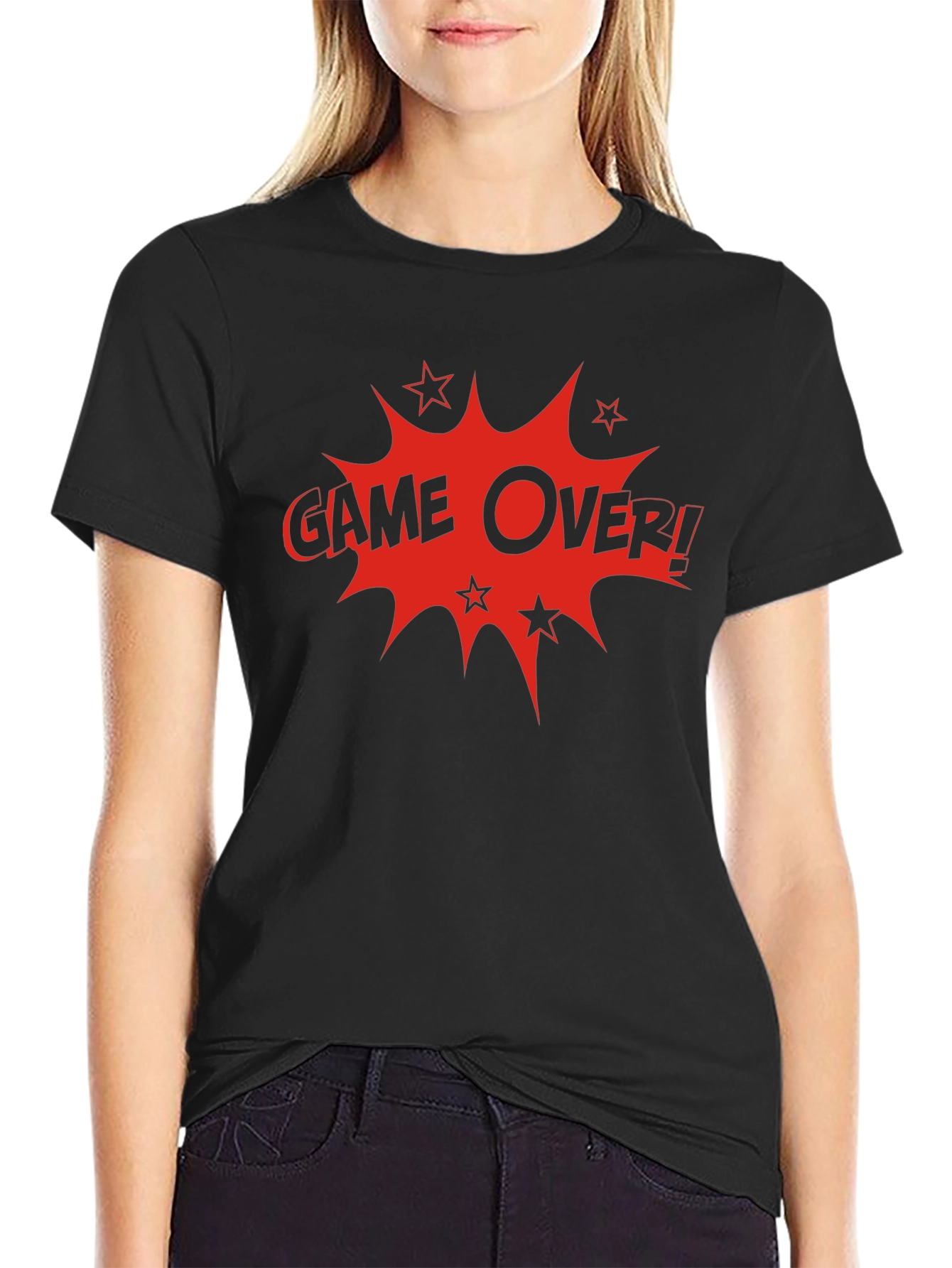 Game Over Graphic Print Crew Neck T-Shirt