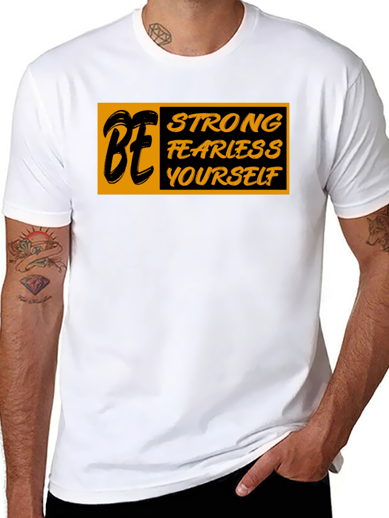 Be Strong Fearless Yourself Black Graphic T-Shirt