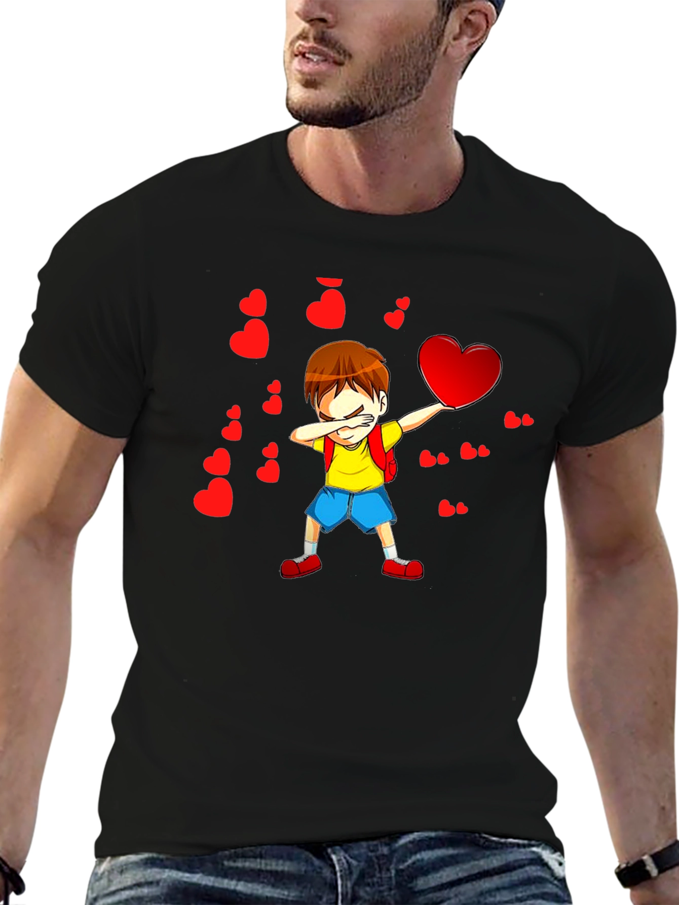 Boy Dabbing with Hearts Graphic Tee - Valentines Day