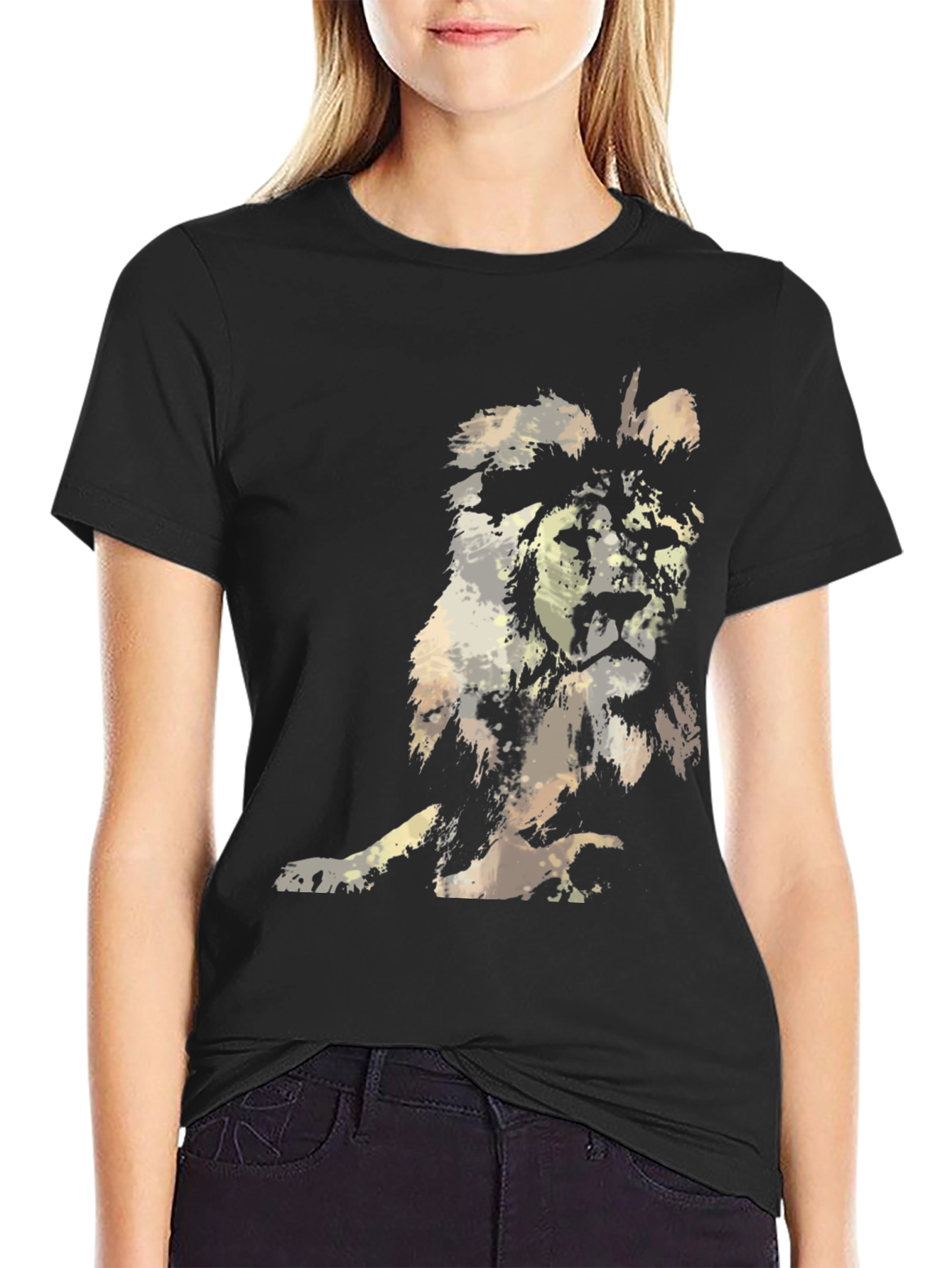 Abstract Lion Graphic Mens Black T-Shirt