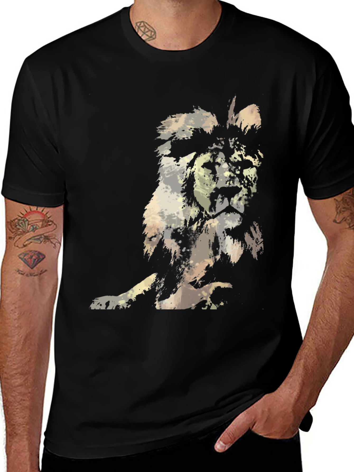 Abstract Lion Graphic Mens Black T-Shirt