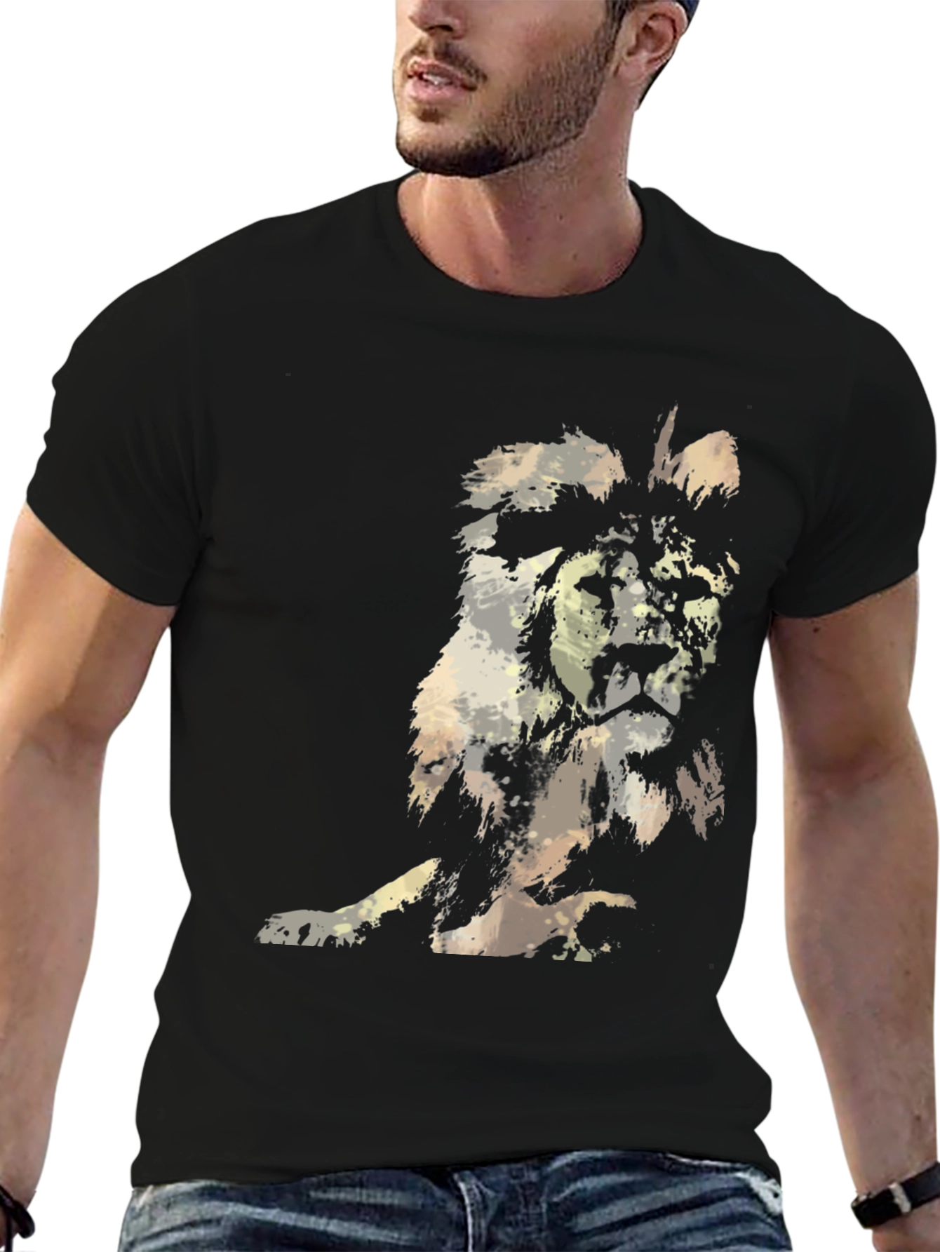 Abstract Lion Graphic Mens Black T-Shirt