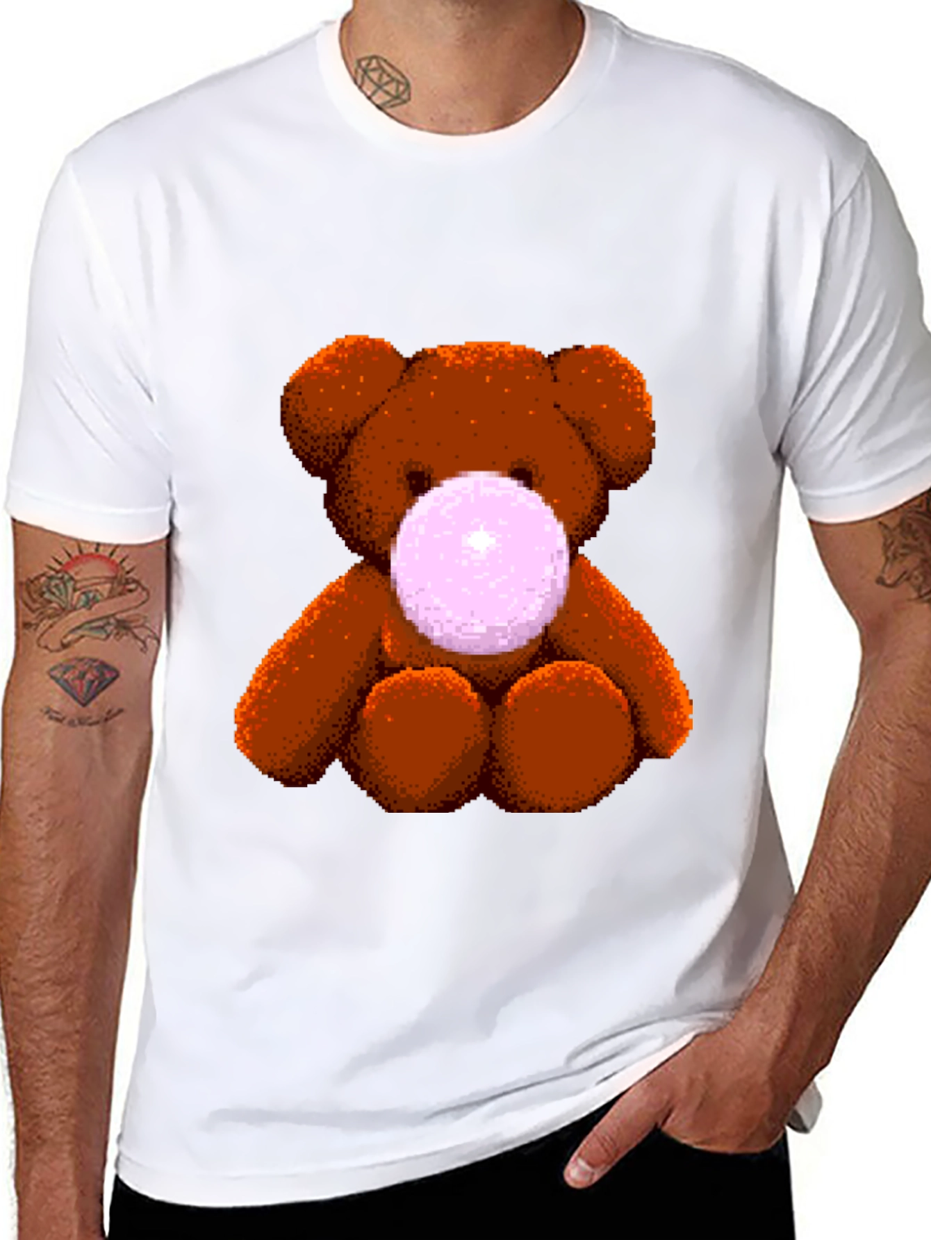 Teddy Bear Bubble Gum Graphic T-Shirt - Black