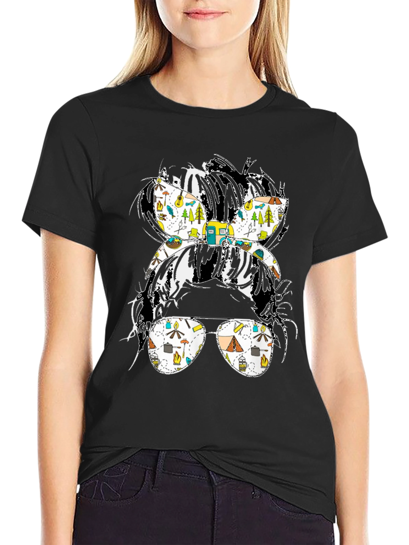 Camping Messy Bun T-Shirt