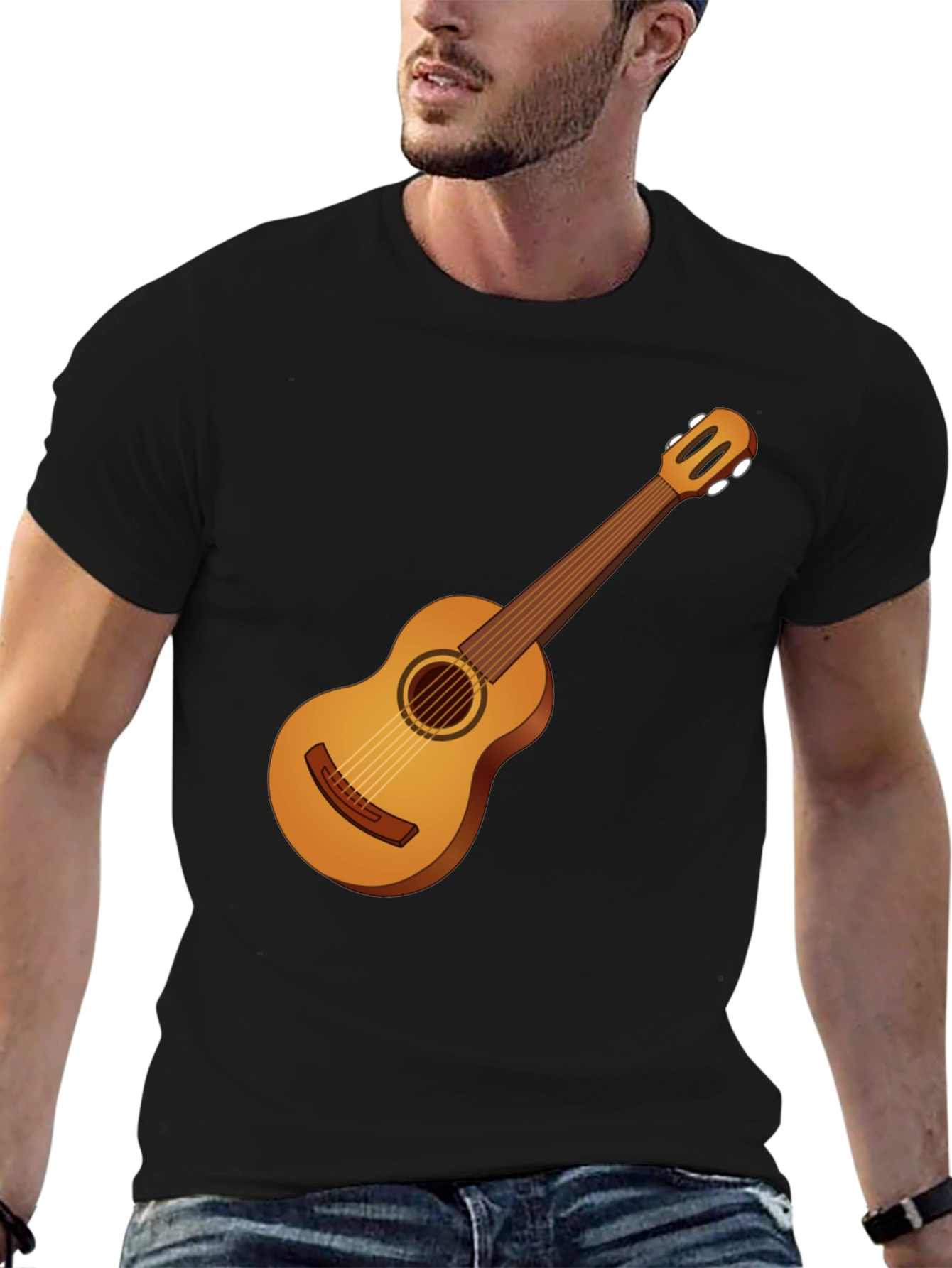 Guitar Graphic Tee - Black Cotton T-Shirt