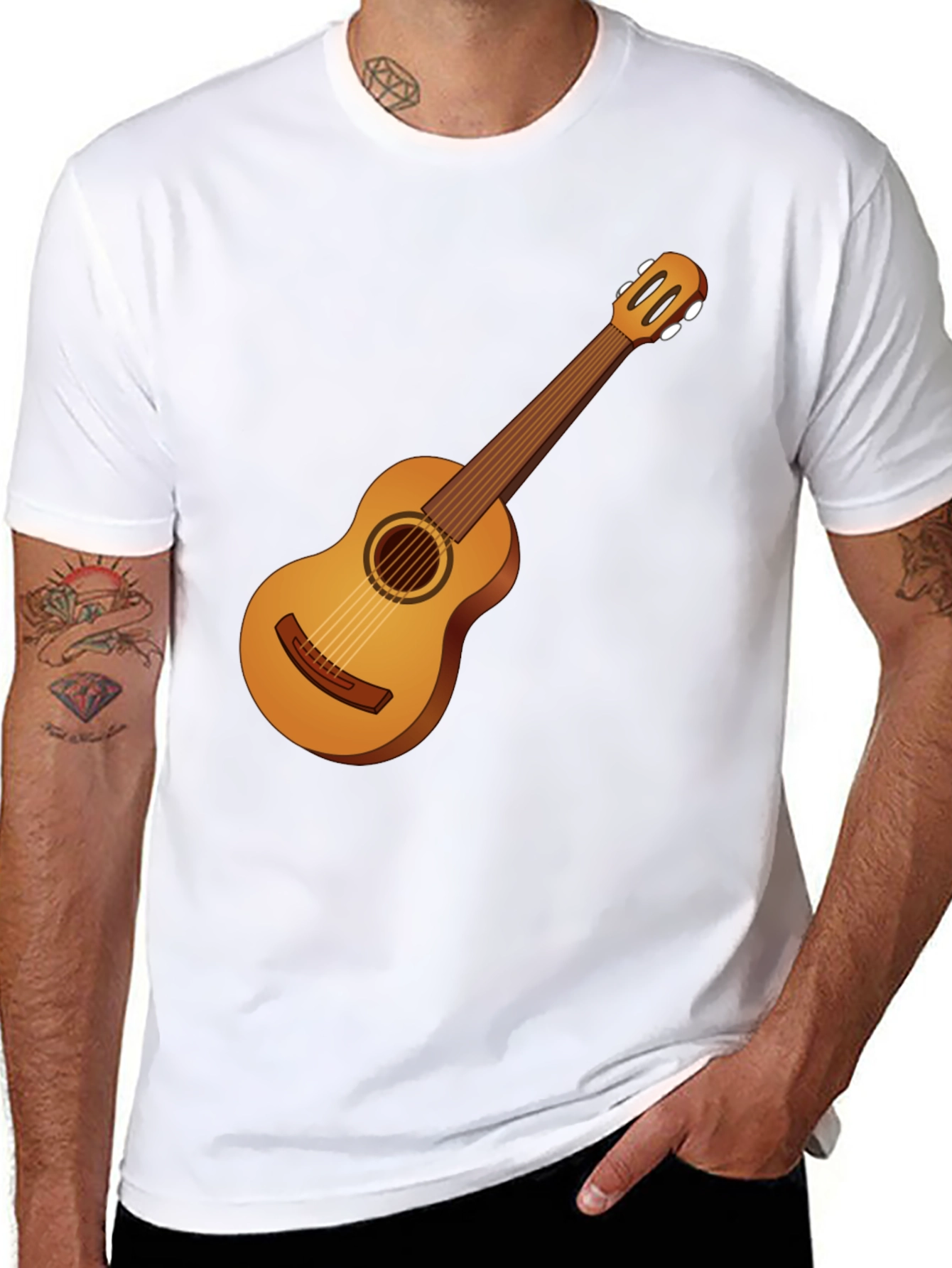 Guitar Graphic Tee - Black Cotton T-Shirt