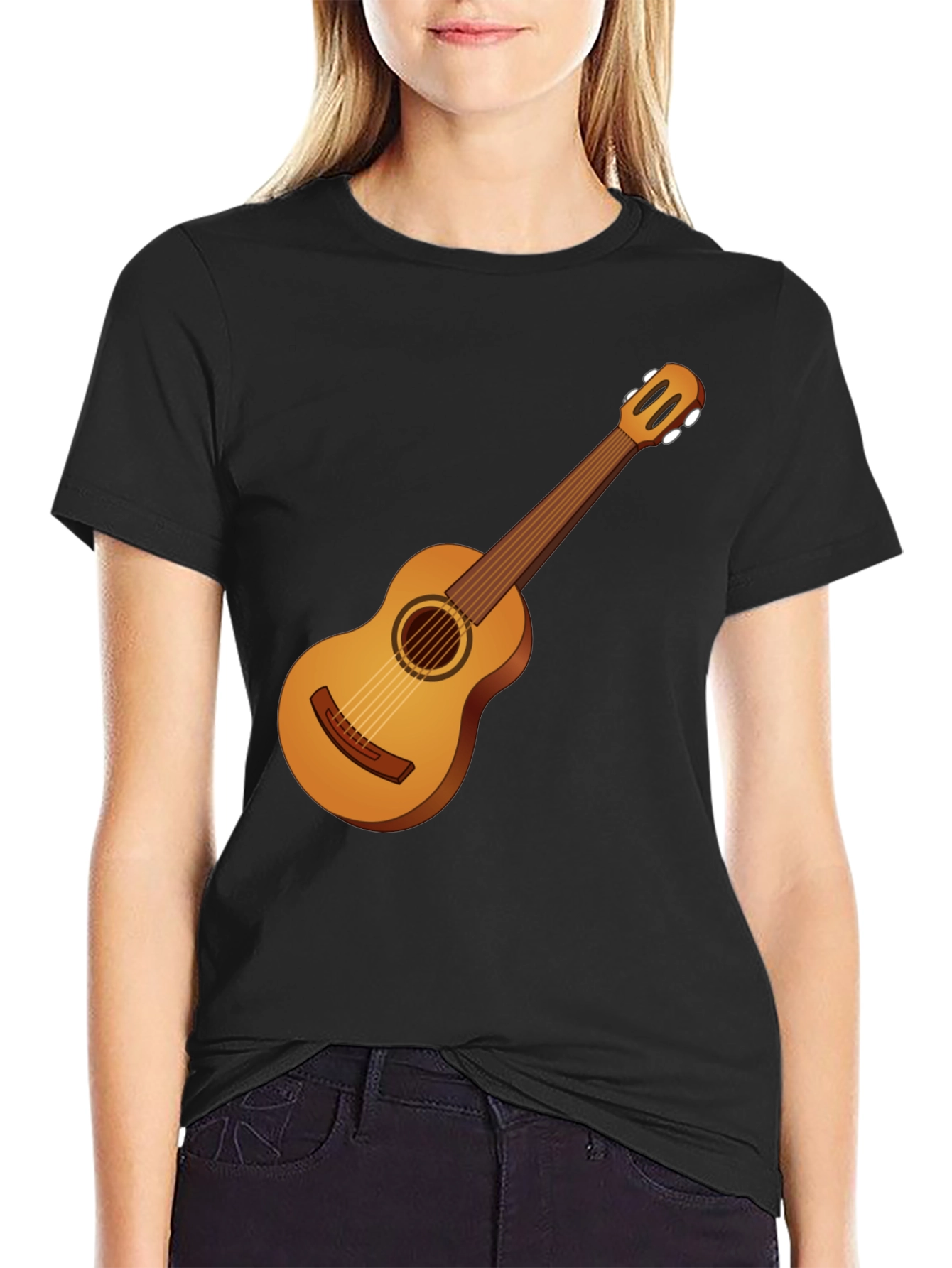 Guitar Graphic Tee - Black Cotton T-Shirt