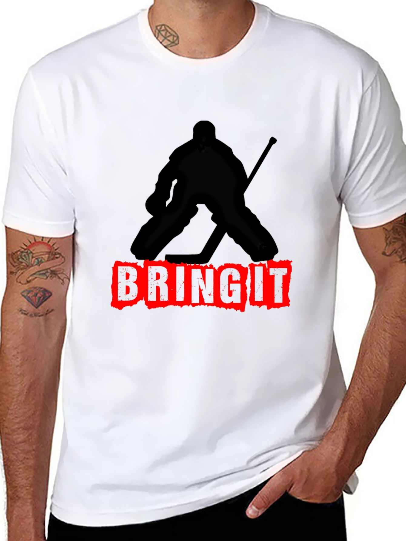 Bring It Hockey Player Graphic T-Shirt