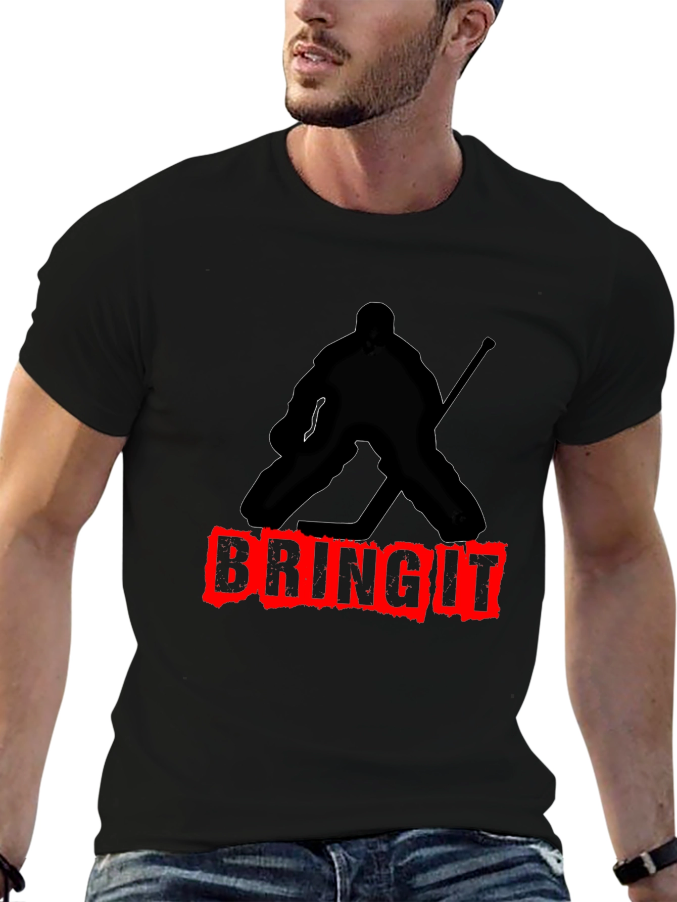 Bring It Hockey Player Graphic T-Shirt