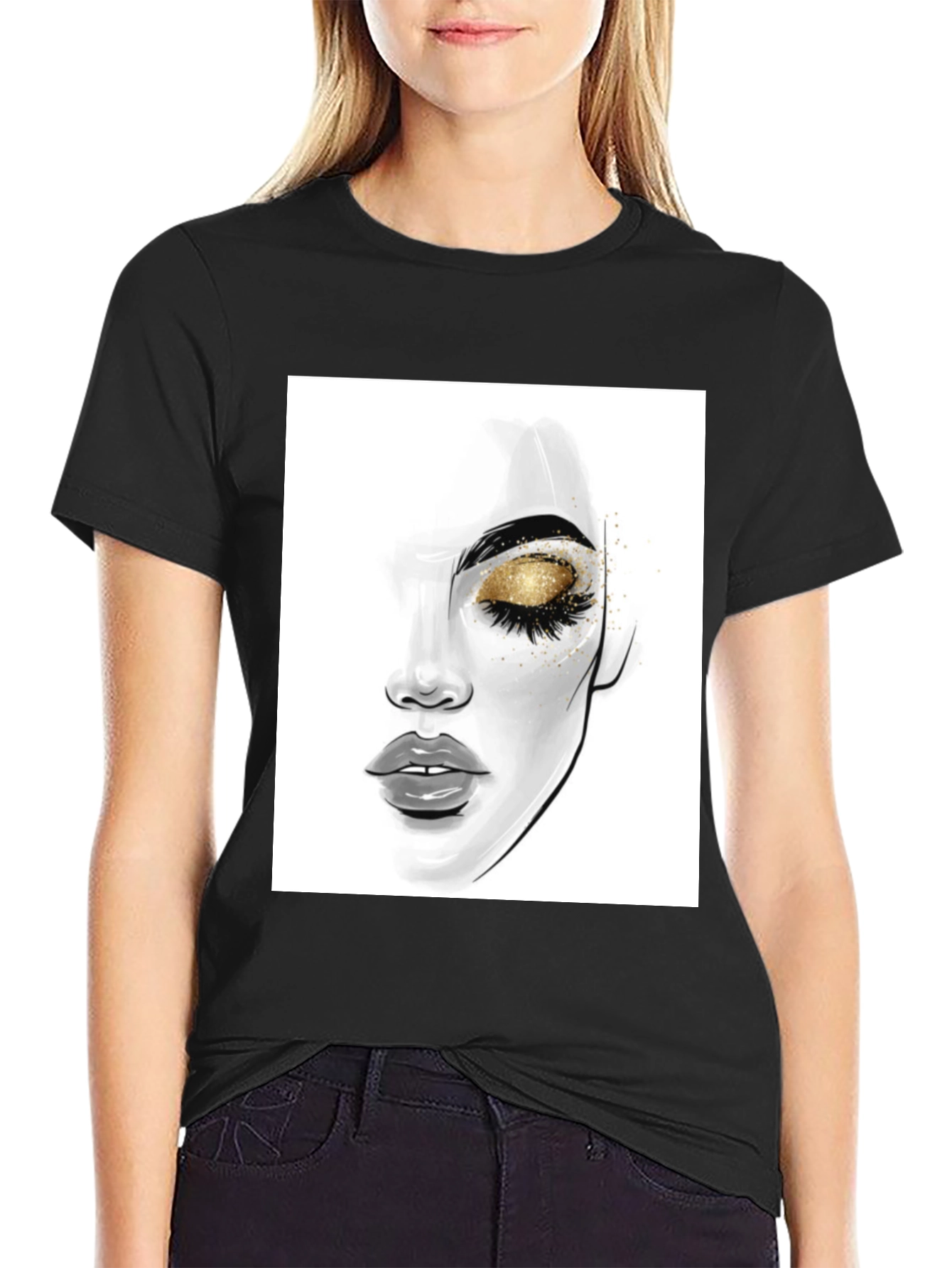 Glamorous Eye Makeup Graphic Tee - Black Cotton