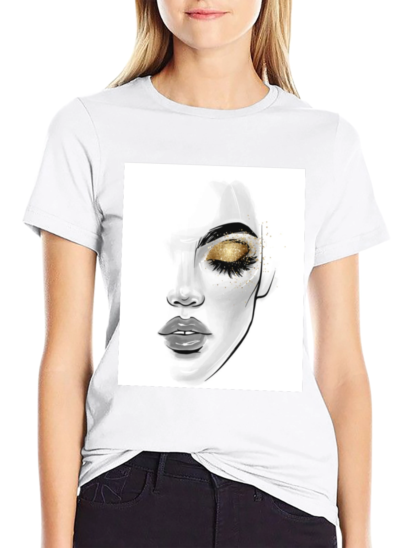 Glamorous Eye Makeup Graphic Tee - Black Cotton