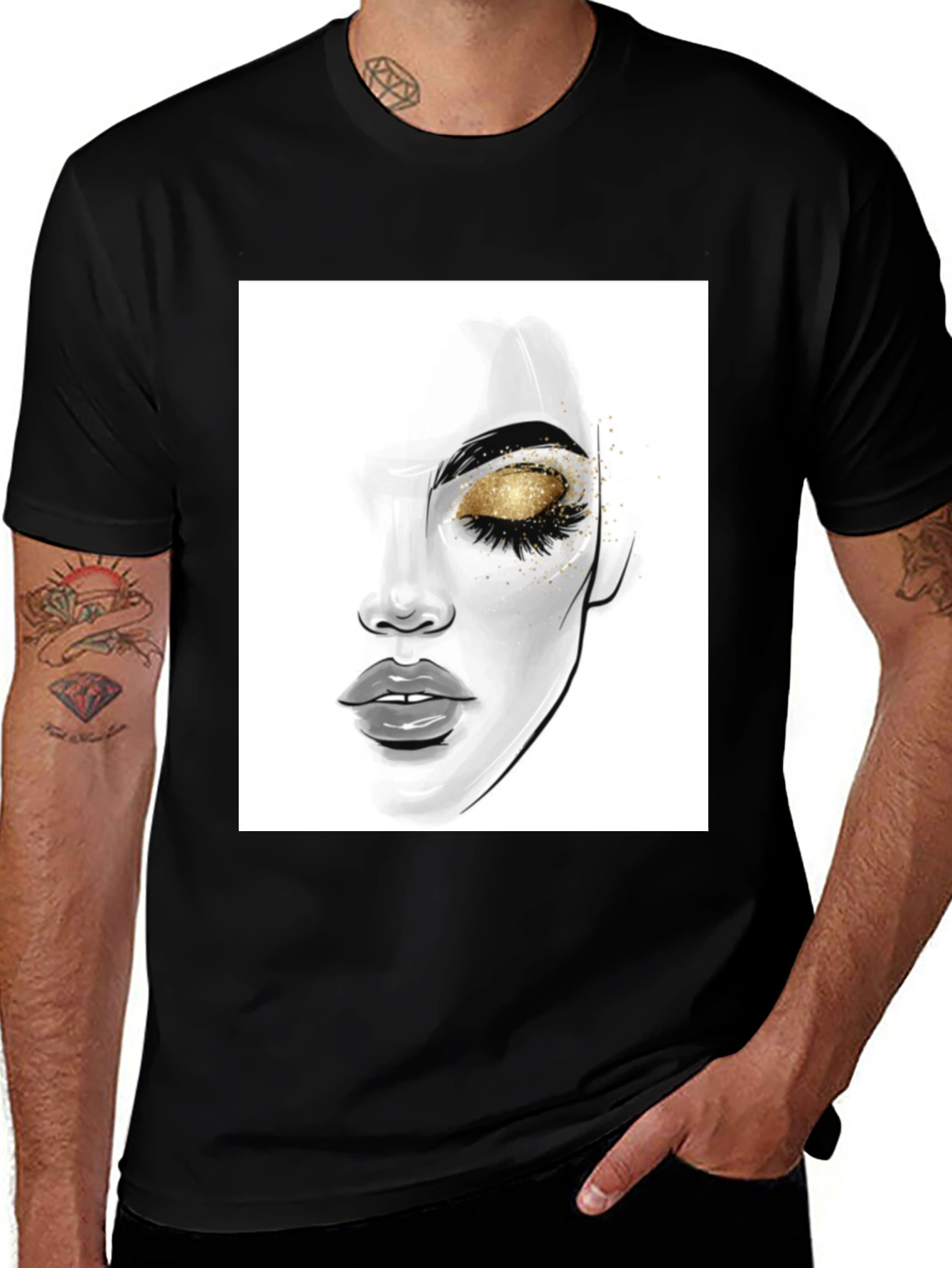Glamorous Eye Makeup Graphic Tee - Black Cotton