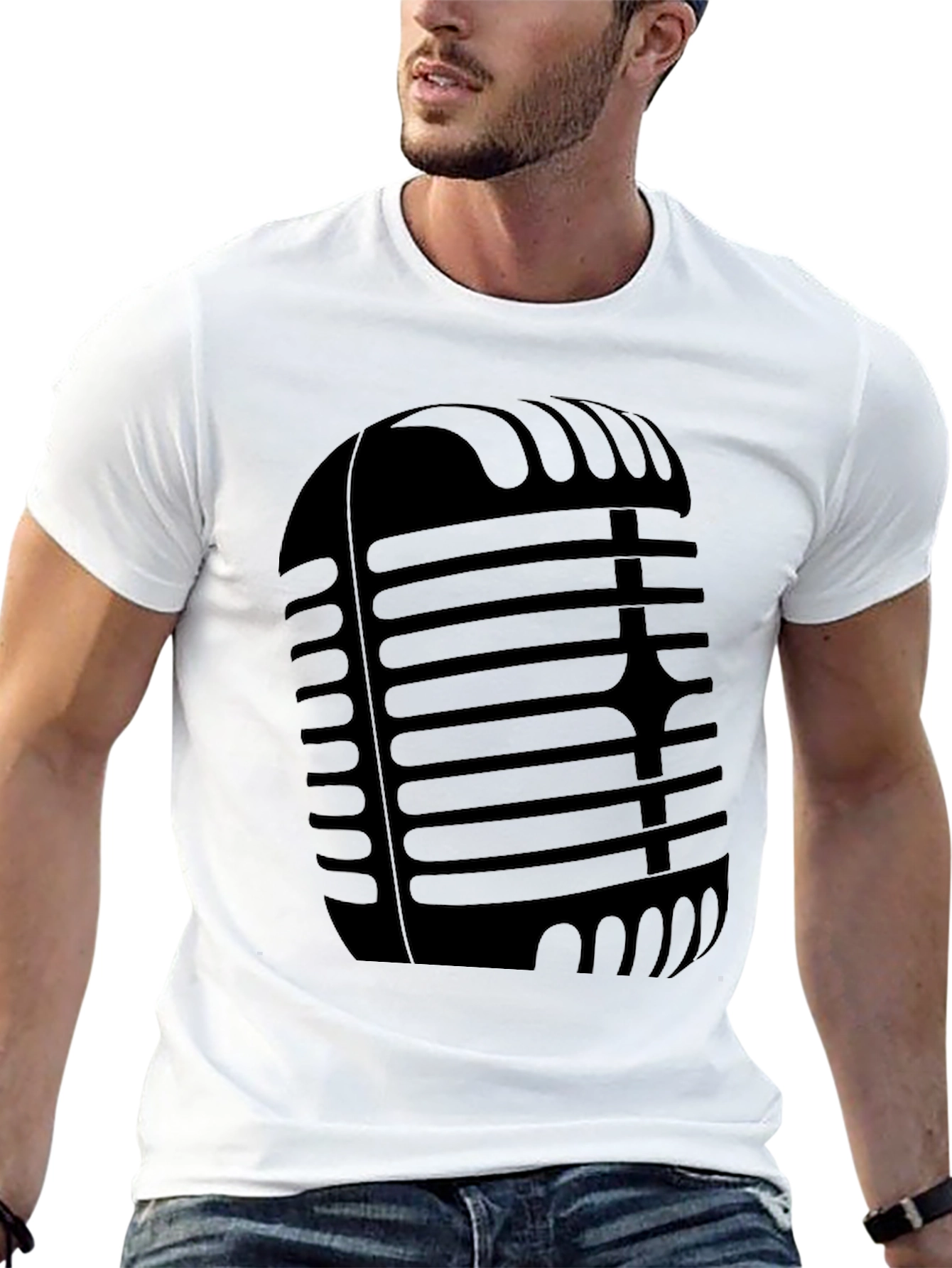 Retro Microphone Graphic Tee - Classic Black T-Shirt