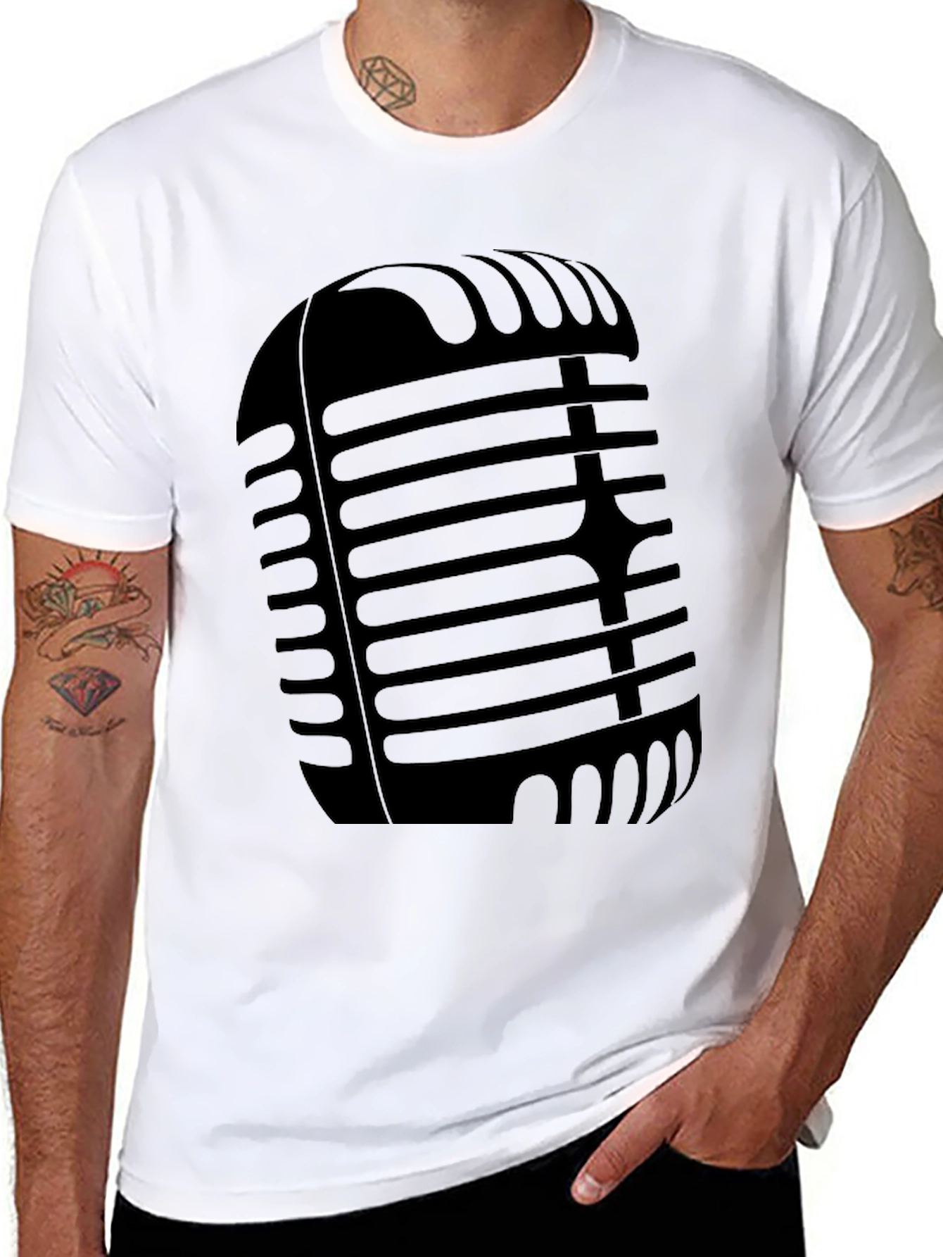 Retro Microphone Graphic Tee - Classic Black T-Shirt