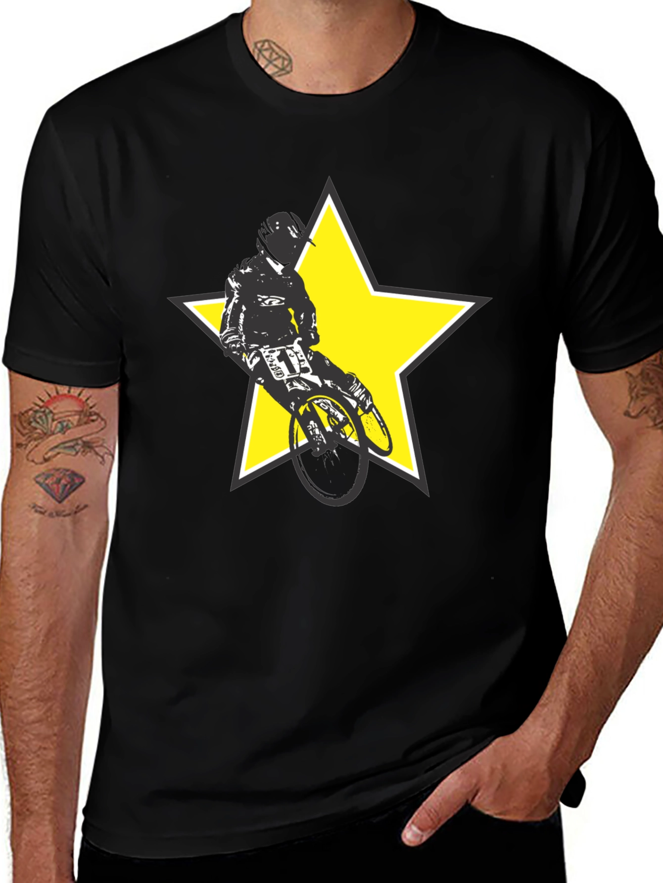 BMX Rider Star Graphic Tee - Stylish Black T-Shirt