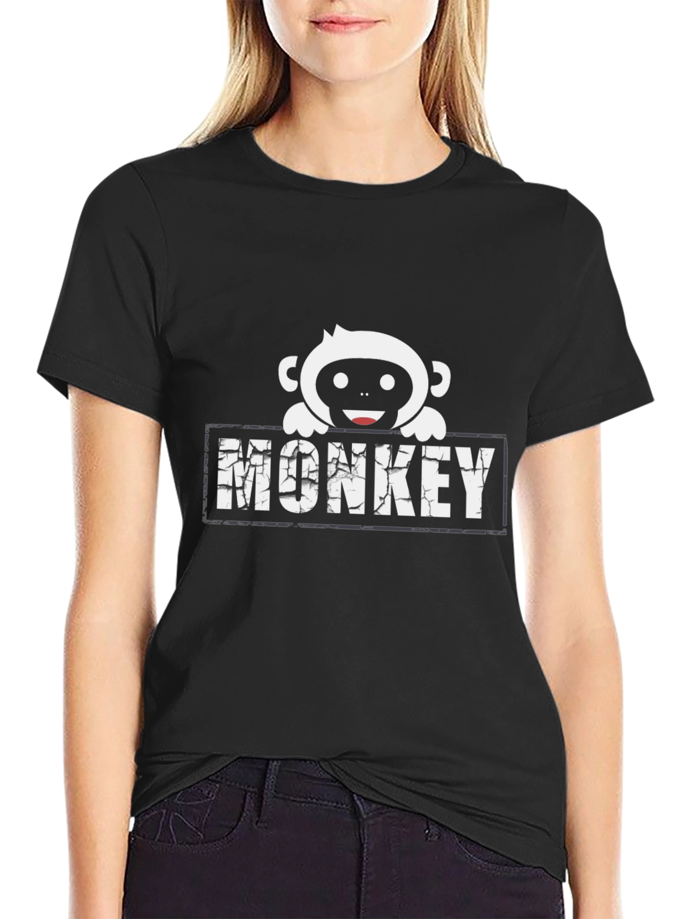 Monkey Graphic Print Black T-Shirt