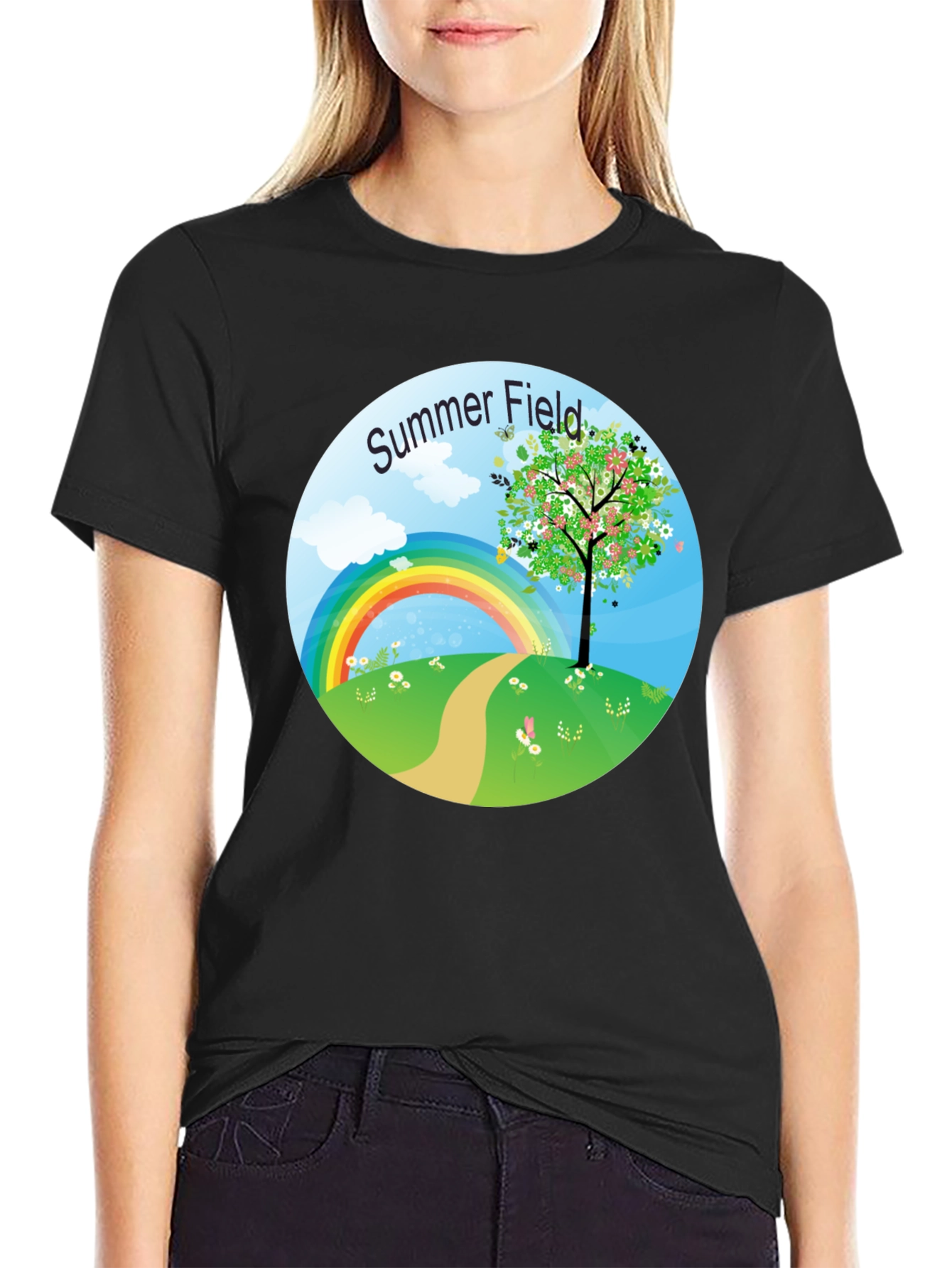 Summer Field Graphic Tee - Black Short Sleeve