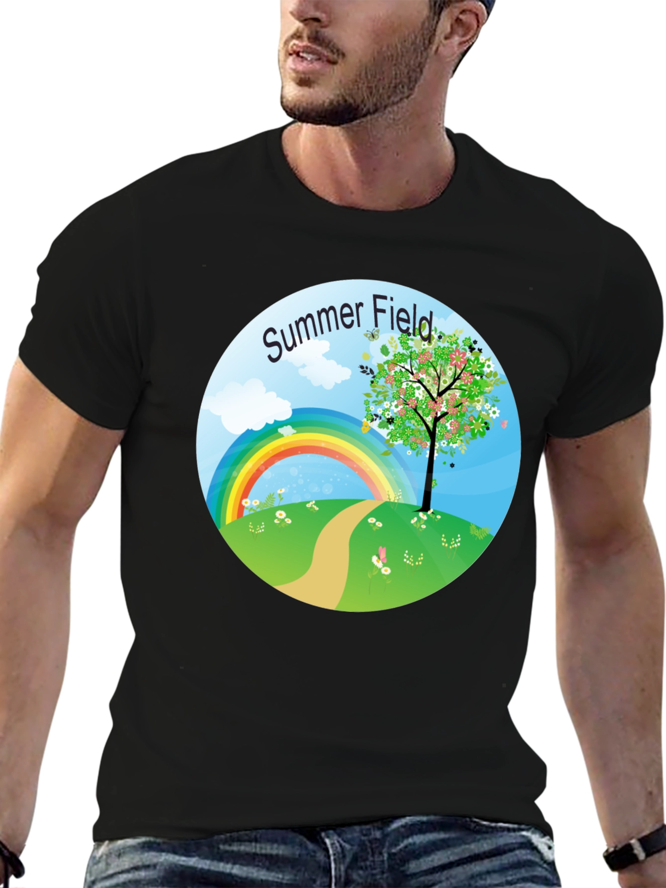 Summer Field Graphic Tee - Black Short Sleeve