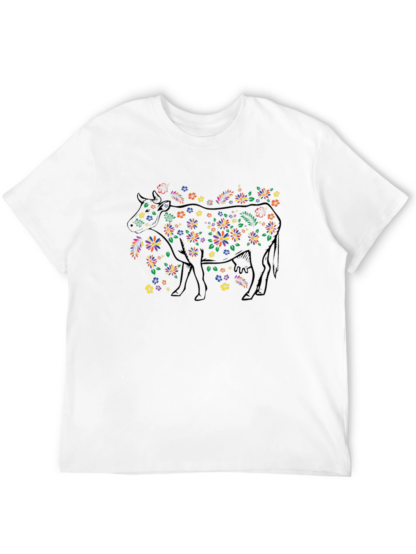 Floral Cow Graphic Black T-Shirt