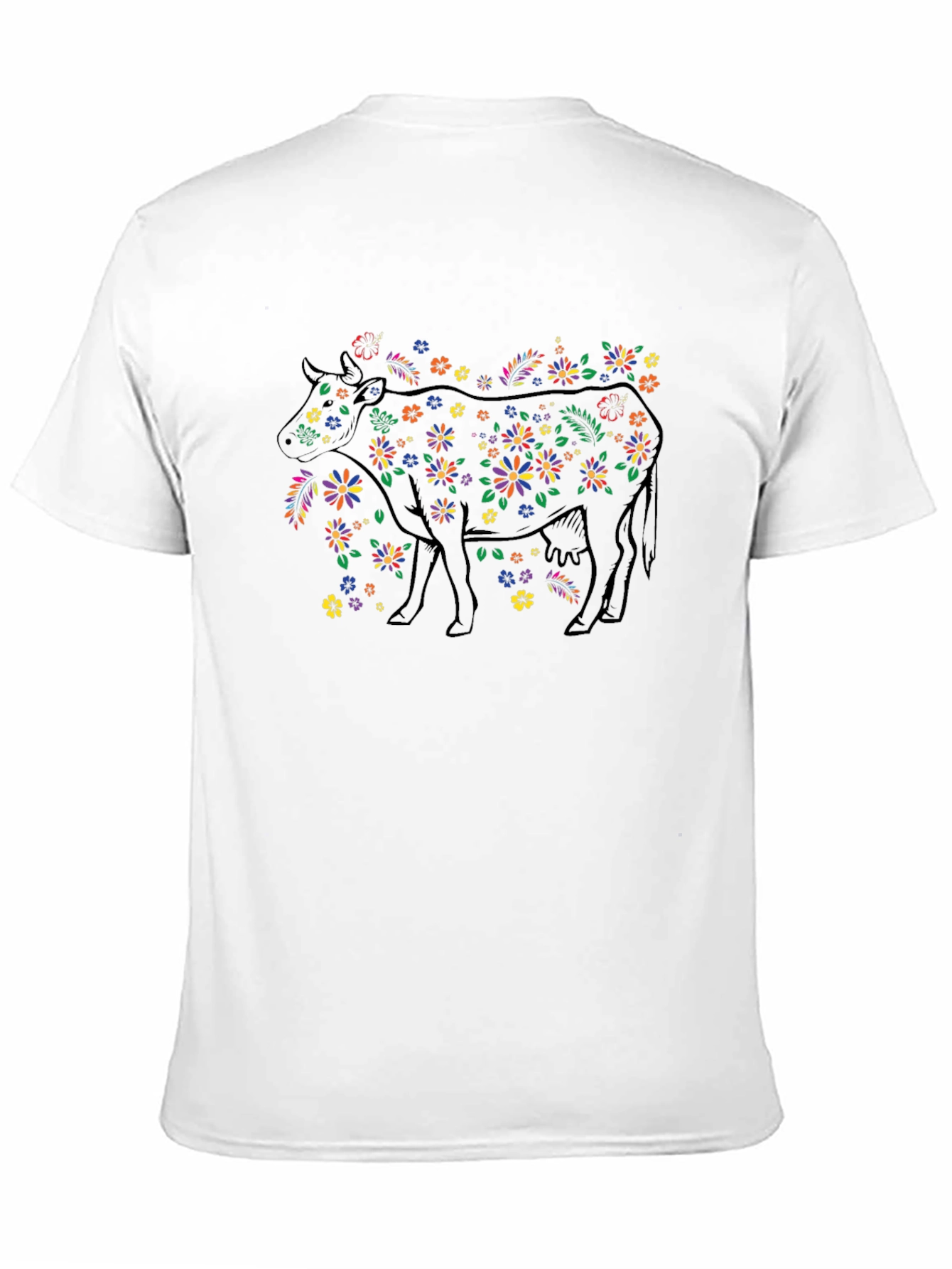 Floral Cow Graphic Black T-Shirt