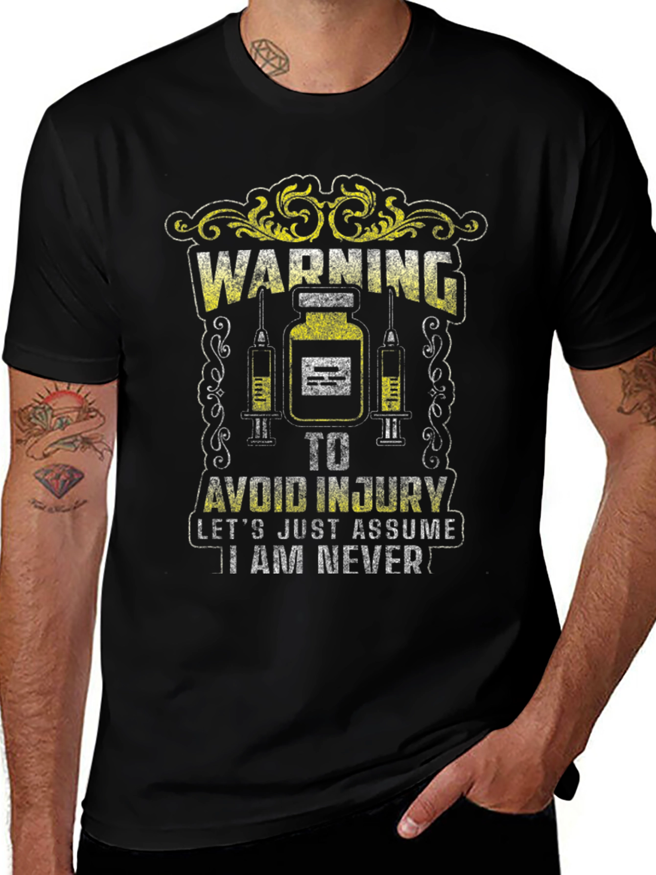 Warning Injection T-Shirt - Avoid Injury Funny Medical Tee