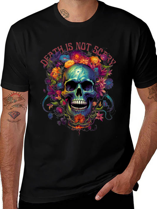 Death Is Not Scary Skull Floral Black Graphic Tee