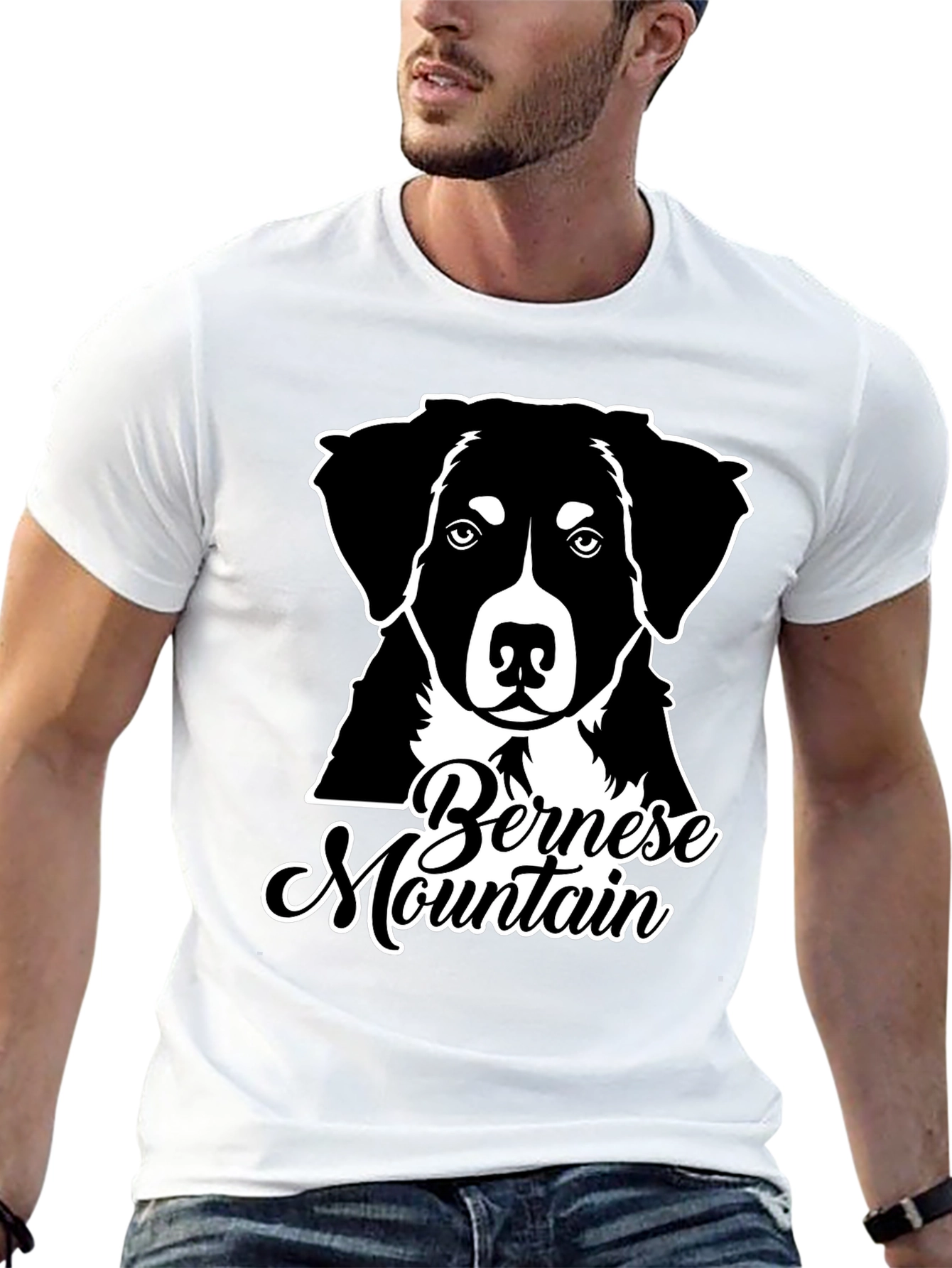 Bernese Mountain Dog Graphic Tee - Black Cotton Blend