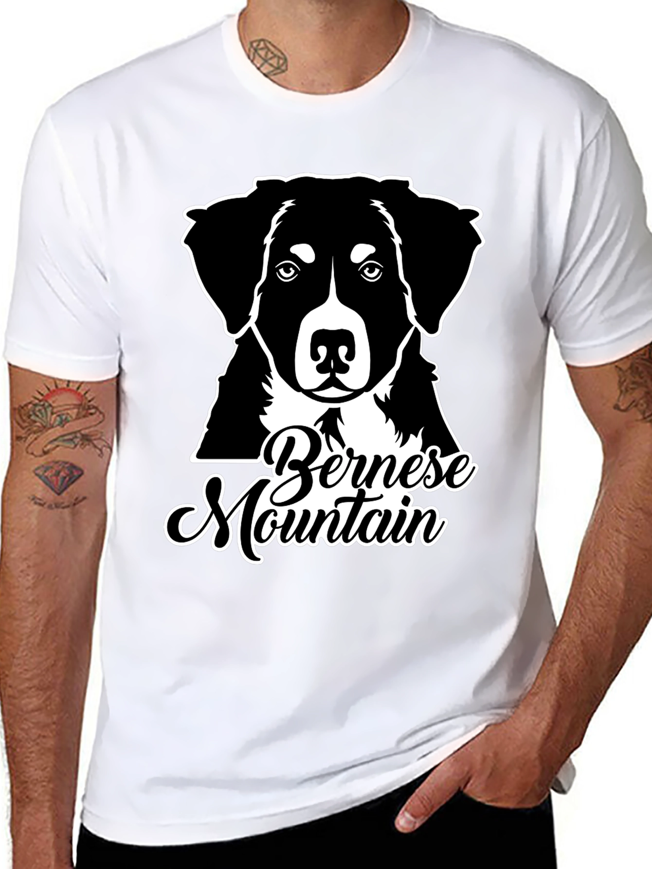 Bernese Mountain Dog Graphic Tee - Black Cotton Blend