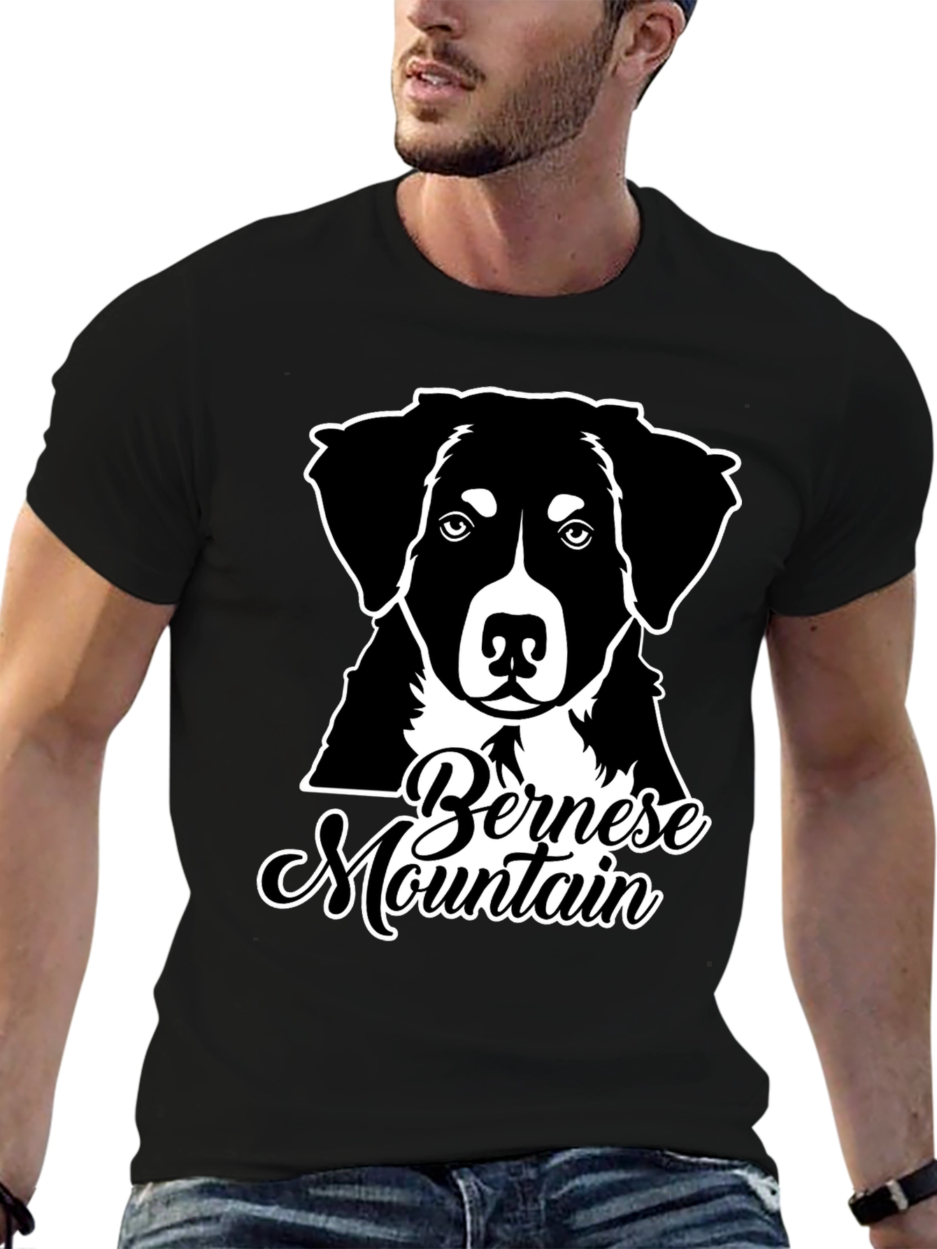 Bernese Mountain Dog Graphic Tee - Black Cotton Blend